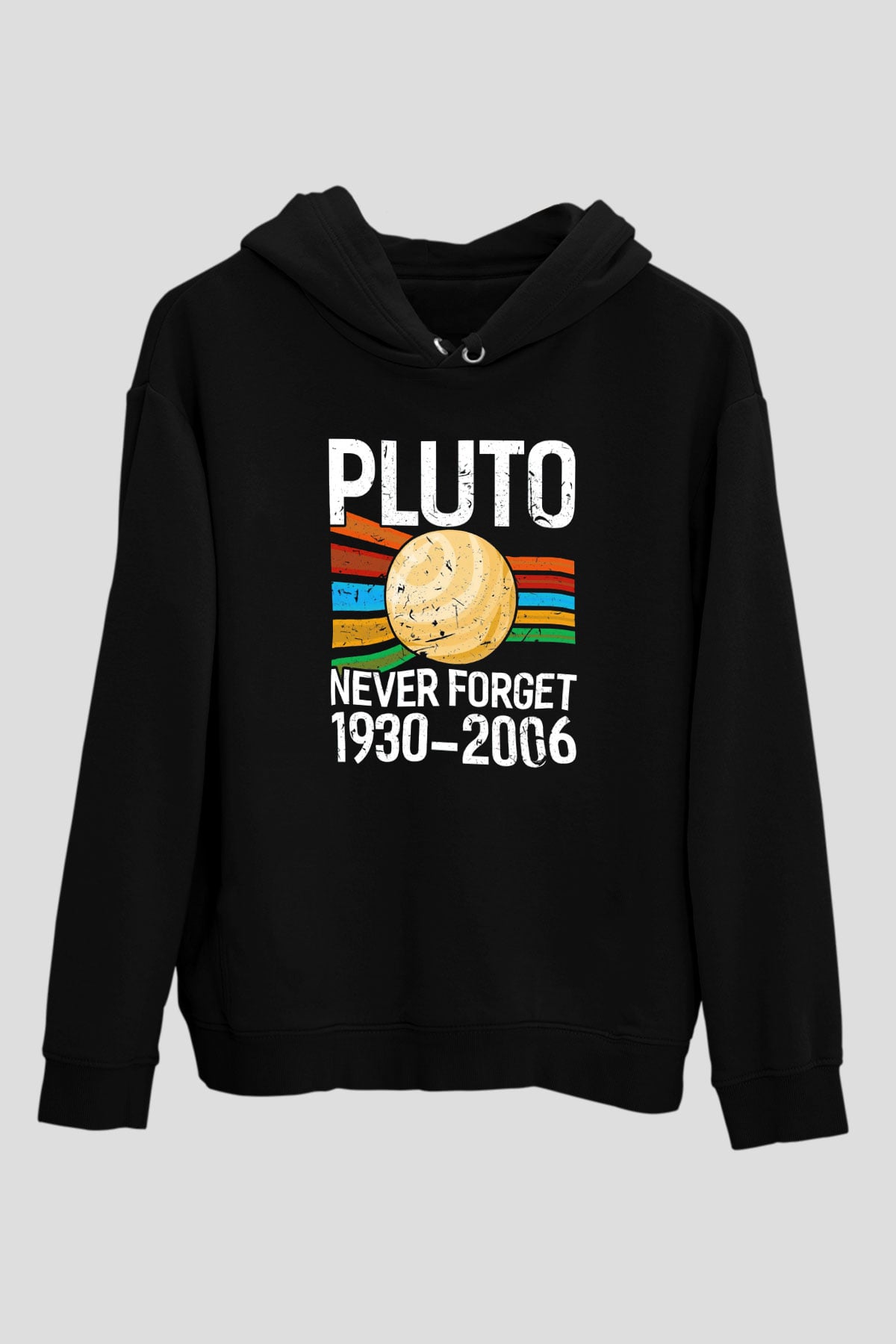 Plüton Unutma Baskılı Unisex Siyah Kapüşonlu Sweatshirt