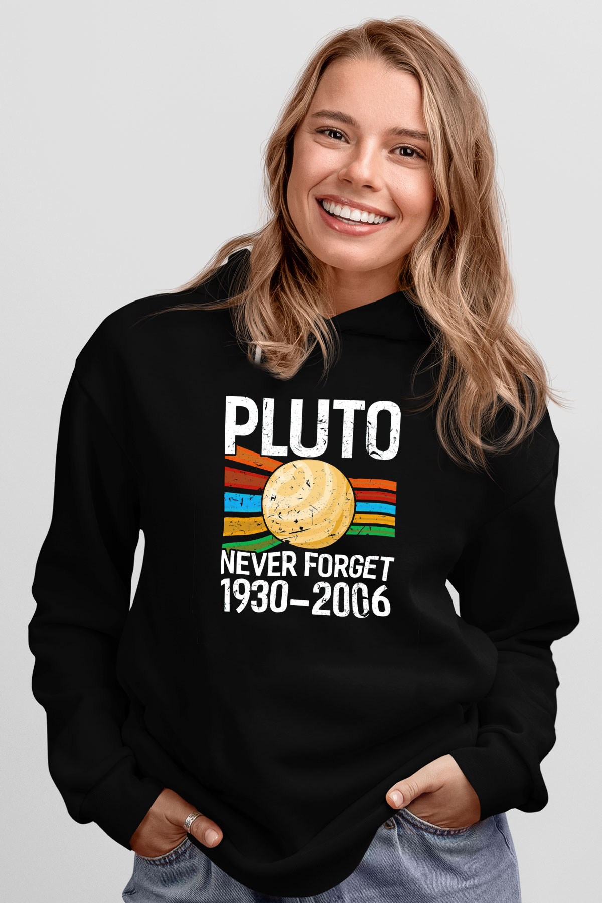 Plüton Unutma Baskılı Unisex Siyah Kapüşonlu Sweatshirt