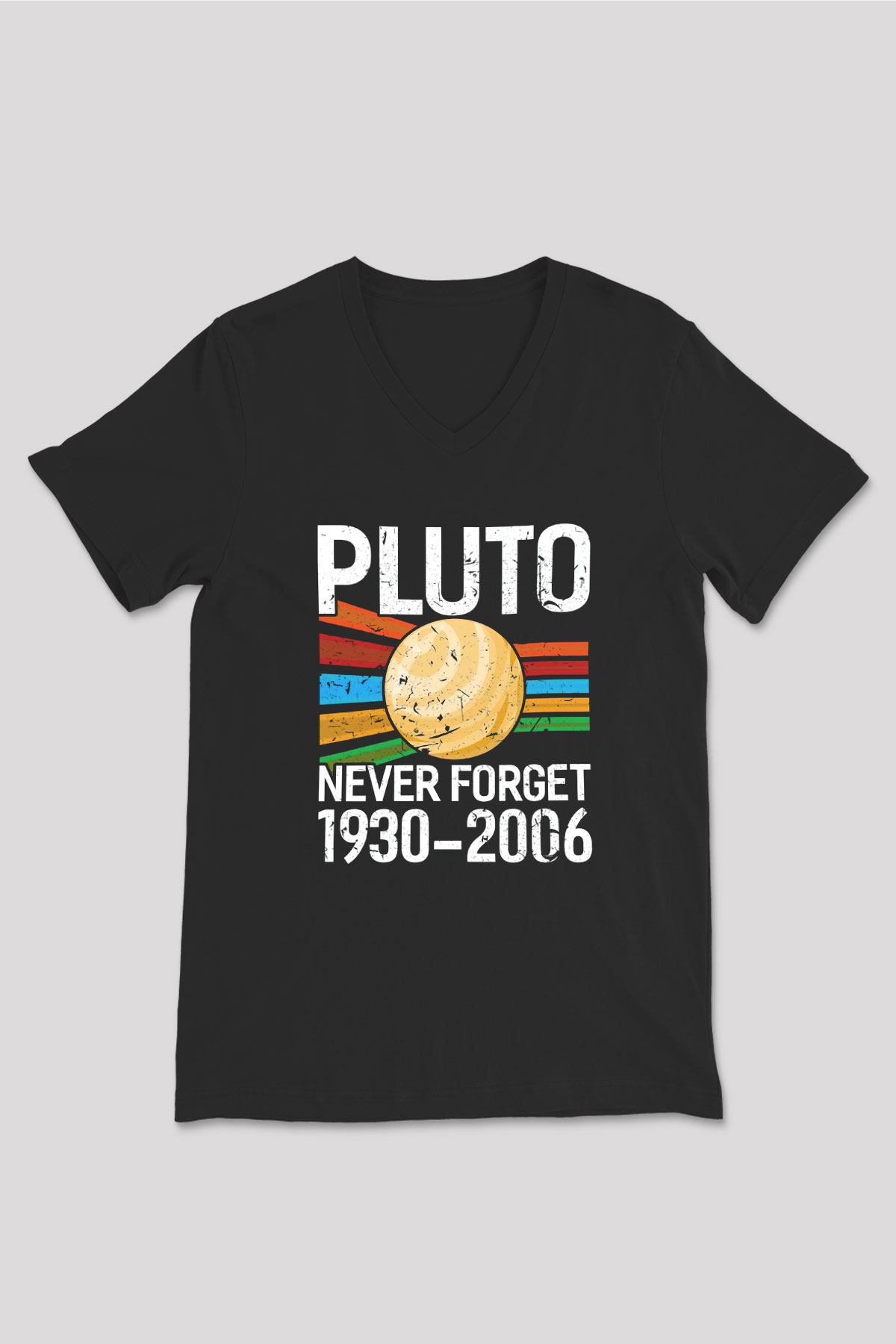 Plüton Unutma Baskılı Unisex V Yaka Siyah Tİşört - Tshirt