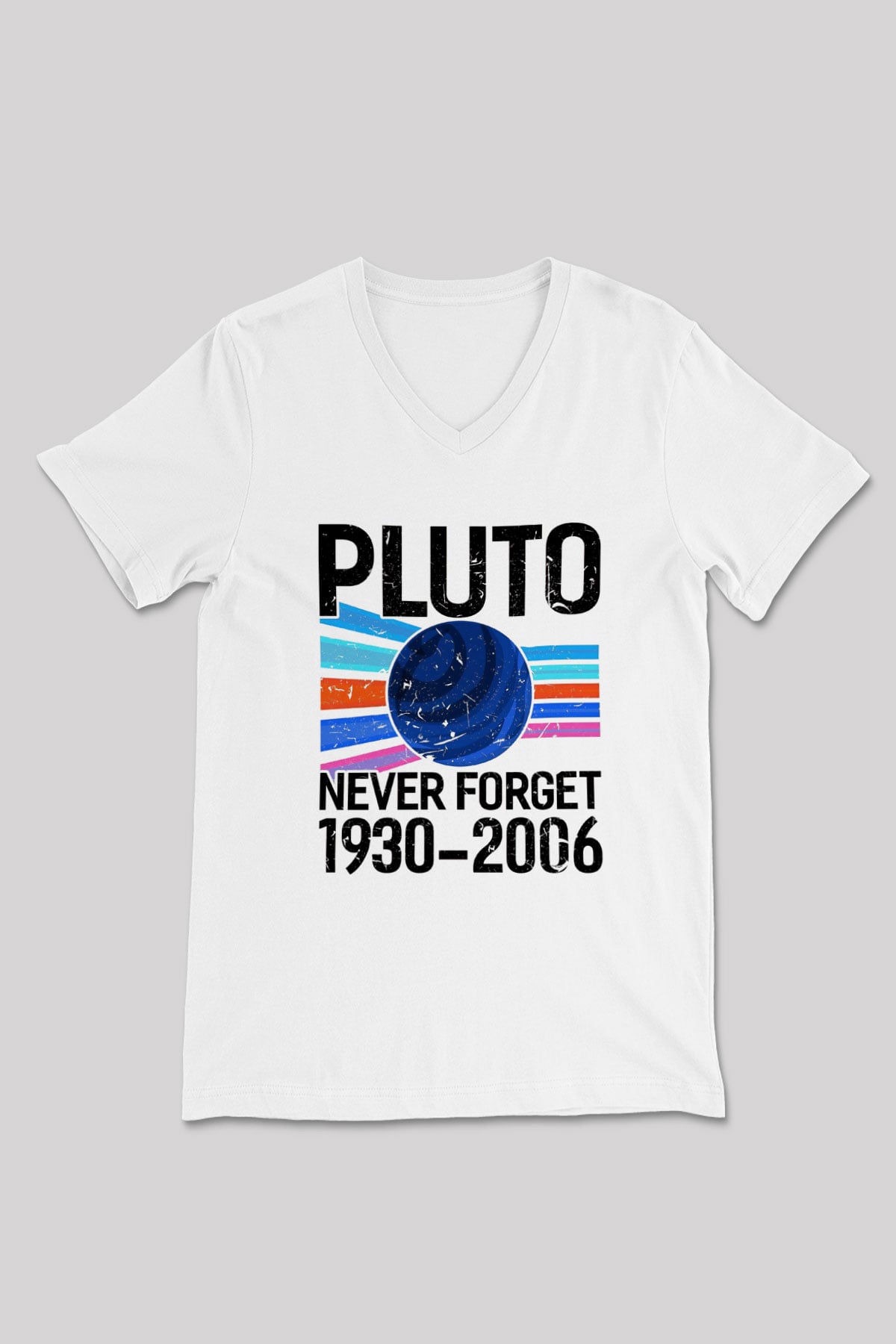 Plütonu Unutma Baskılı Unisex V Yaka Beyaz Tişört - Tshirt