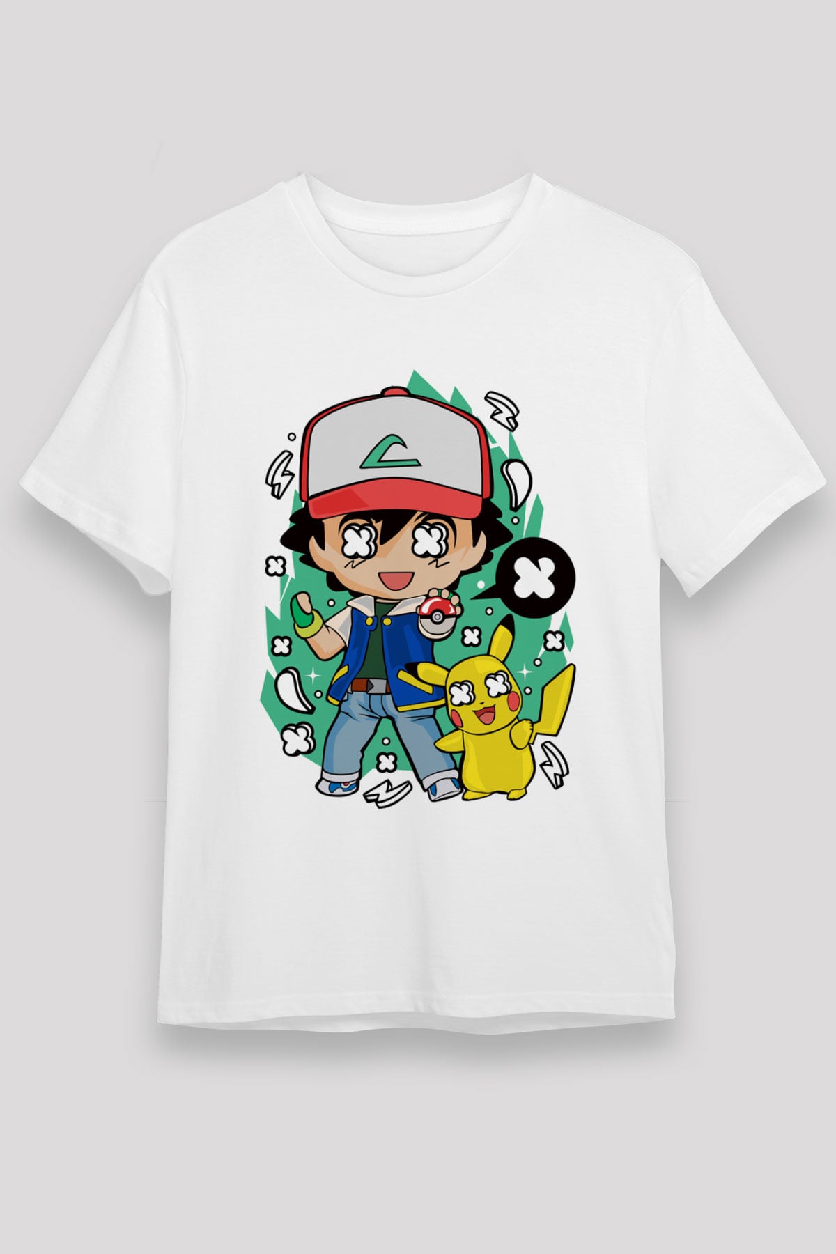 Pokemon Baskılı Unisex Beyaz Tişört