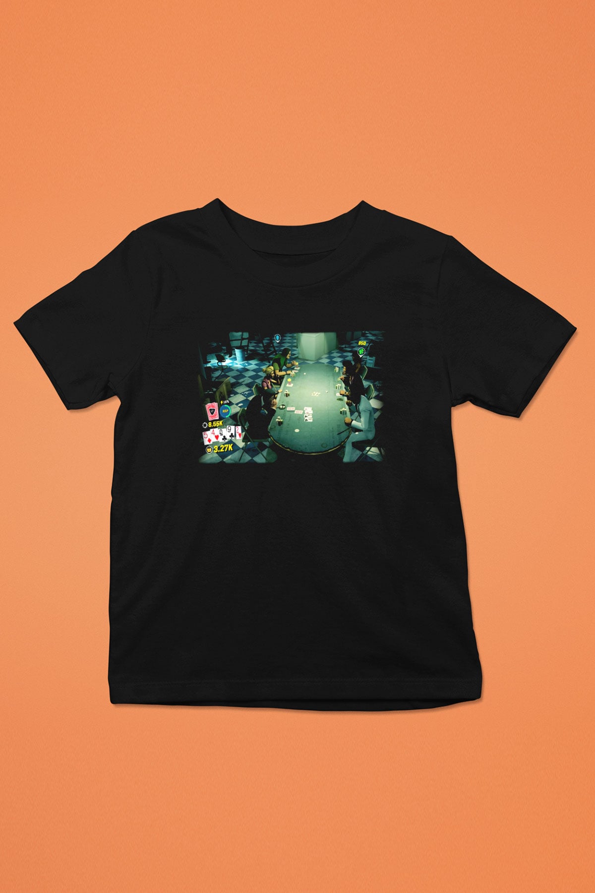 Poker Baskılı Siyah Unisex Çocuk Tişört