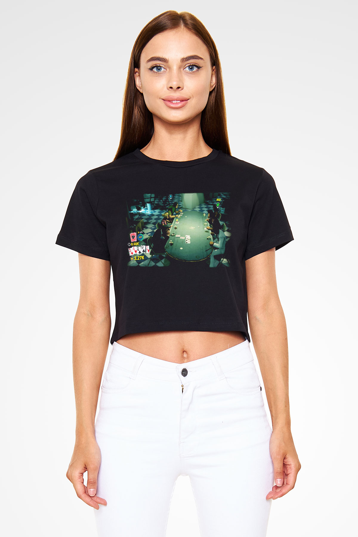 Poker Siyah Crop Top Tişört