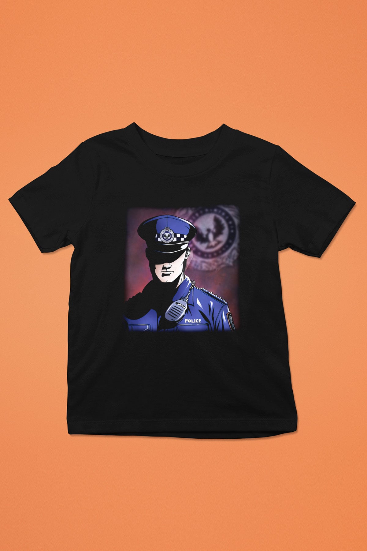 Polis Baskılı Siyah Unisex Çocuk Tişört