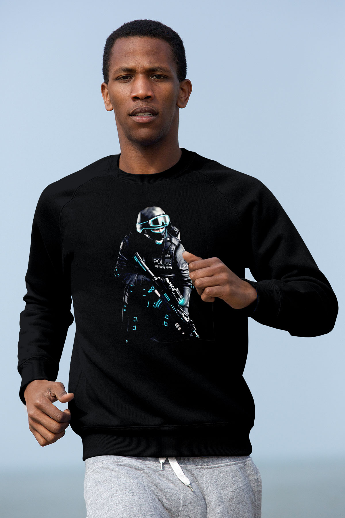 Polis Baskılı Unisex Siyah  Sweatshirt
