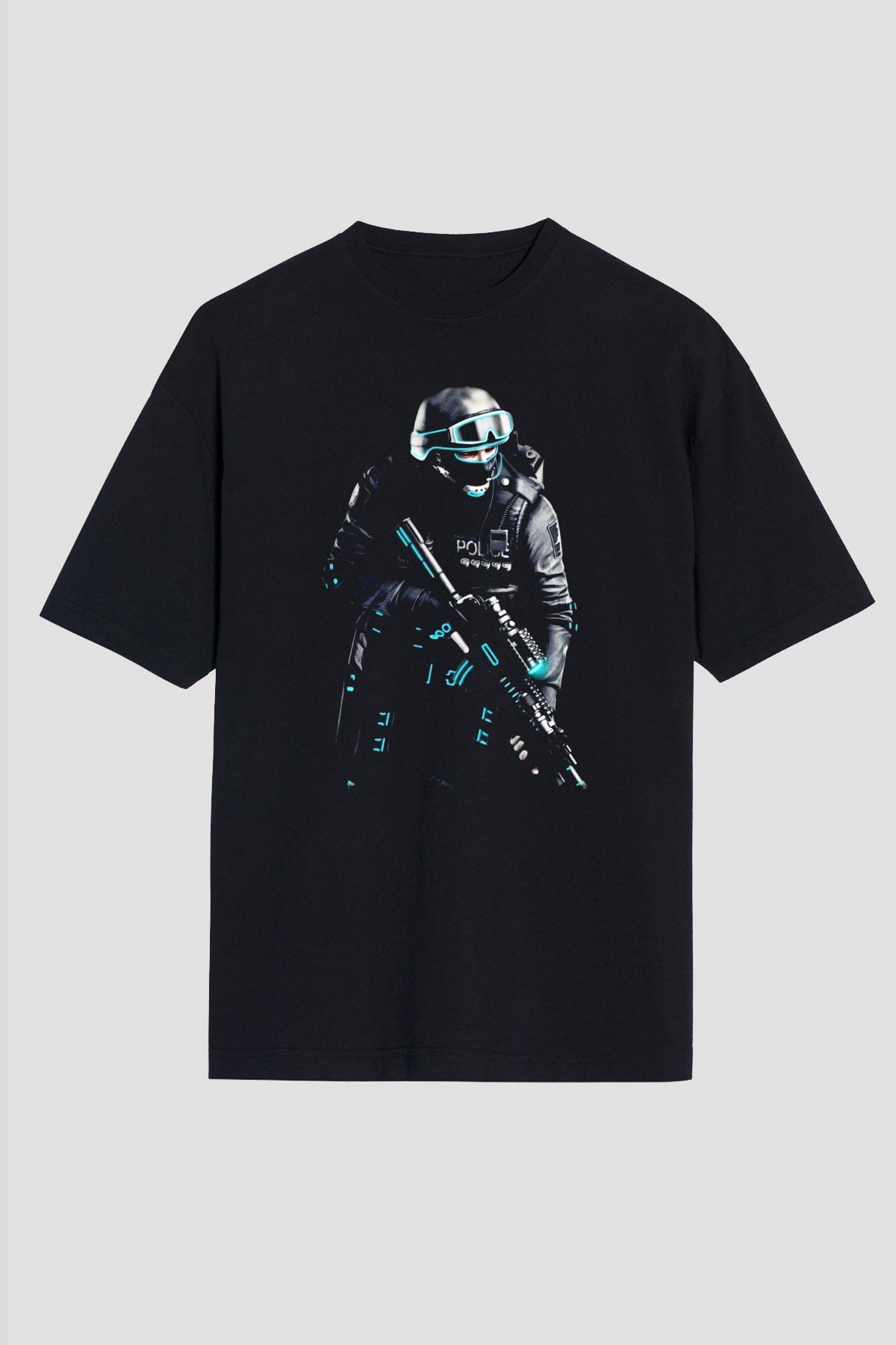 Polis Baskılı Unisex Siyah Tshirt