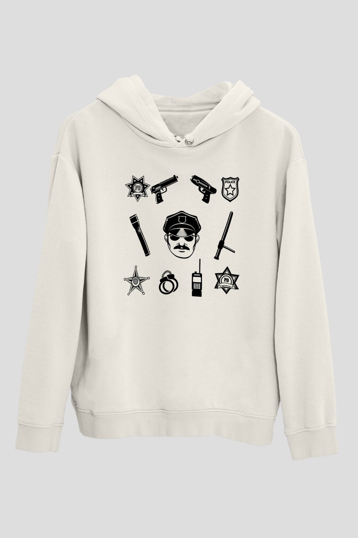 Polis Beyaz Unisex Kapüşonlu Sweatshirt