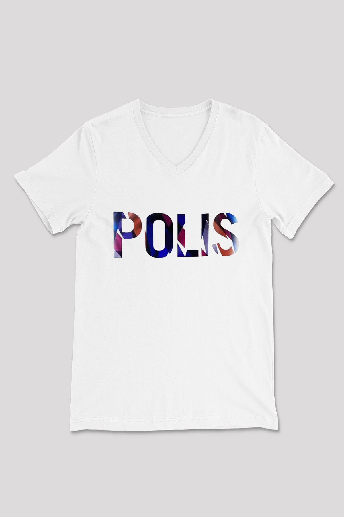 Polis Beyaz Unisex V Yaka Tişört