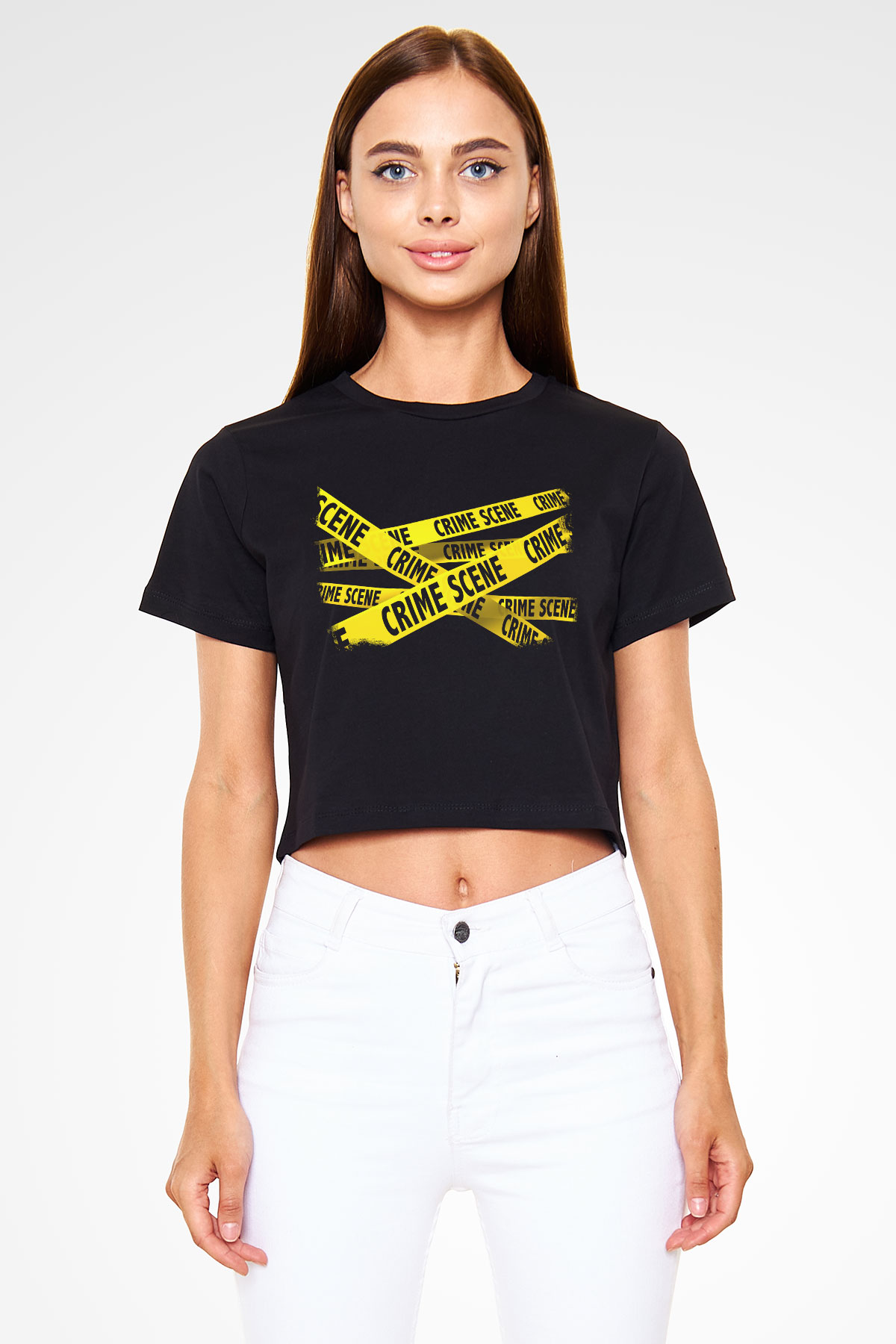 Polis Siyah Crop Top Tişört