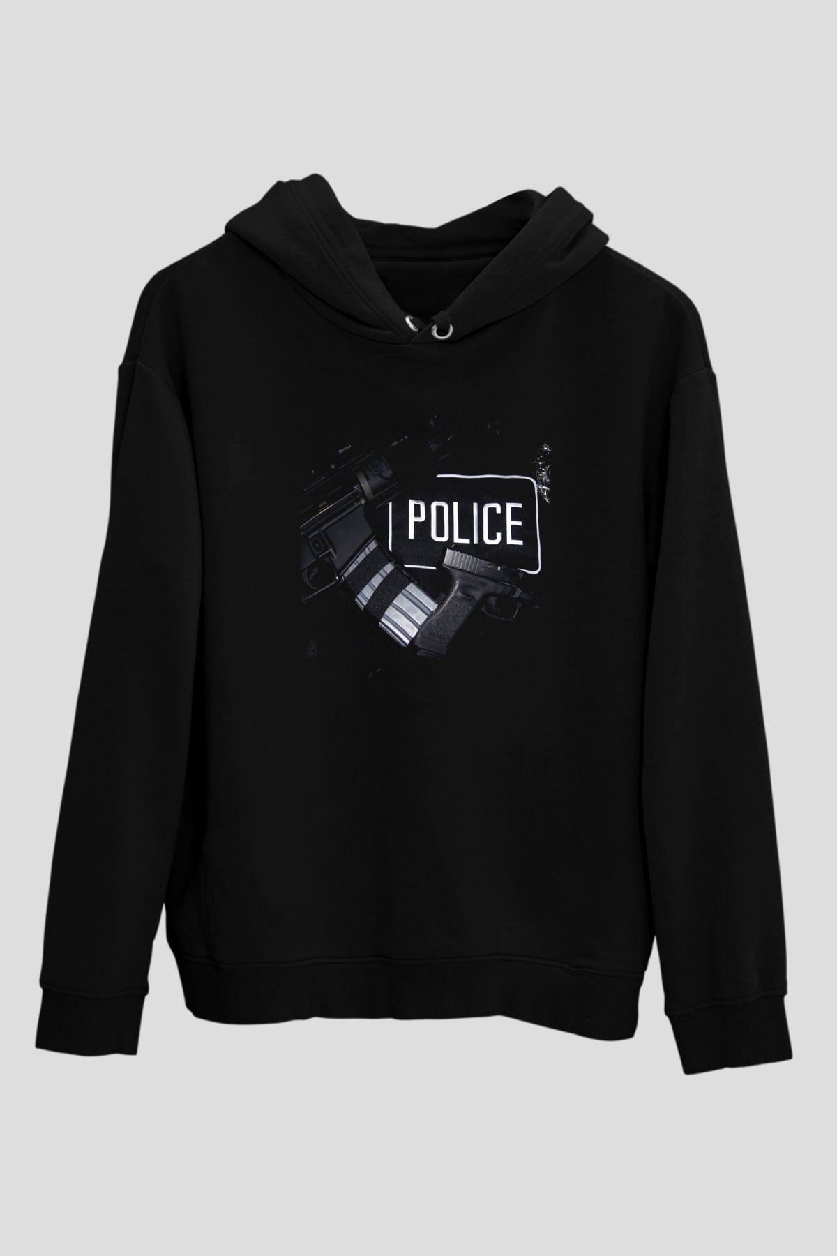 Polis Siyah Unisex Kapşonlu Sweatshirt
