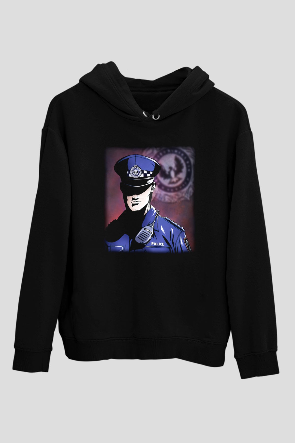 Polis Siyah Unisex Kapşonlu Sweatshirt