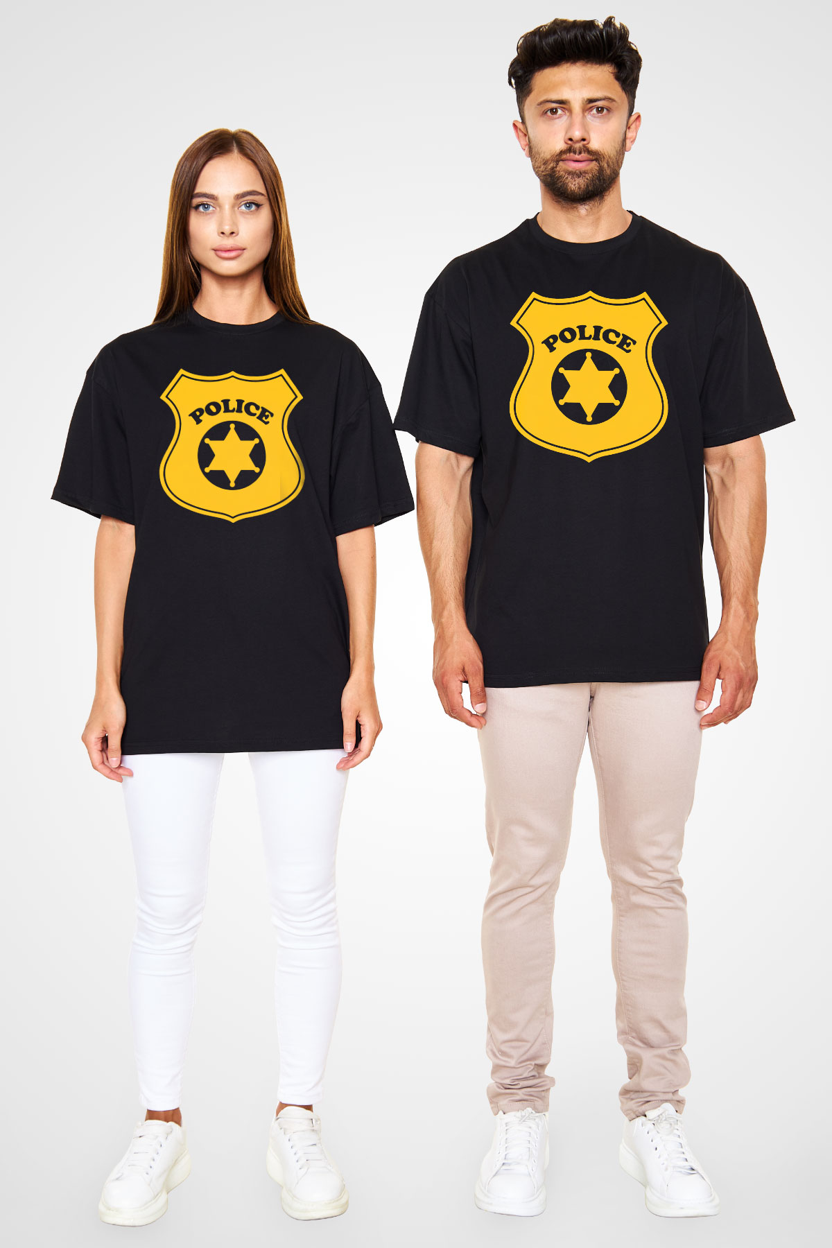 Polis Siyah Unisex Oversize Tişört T-Shirt