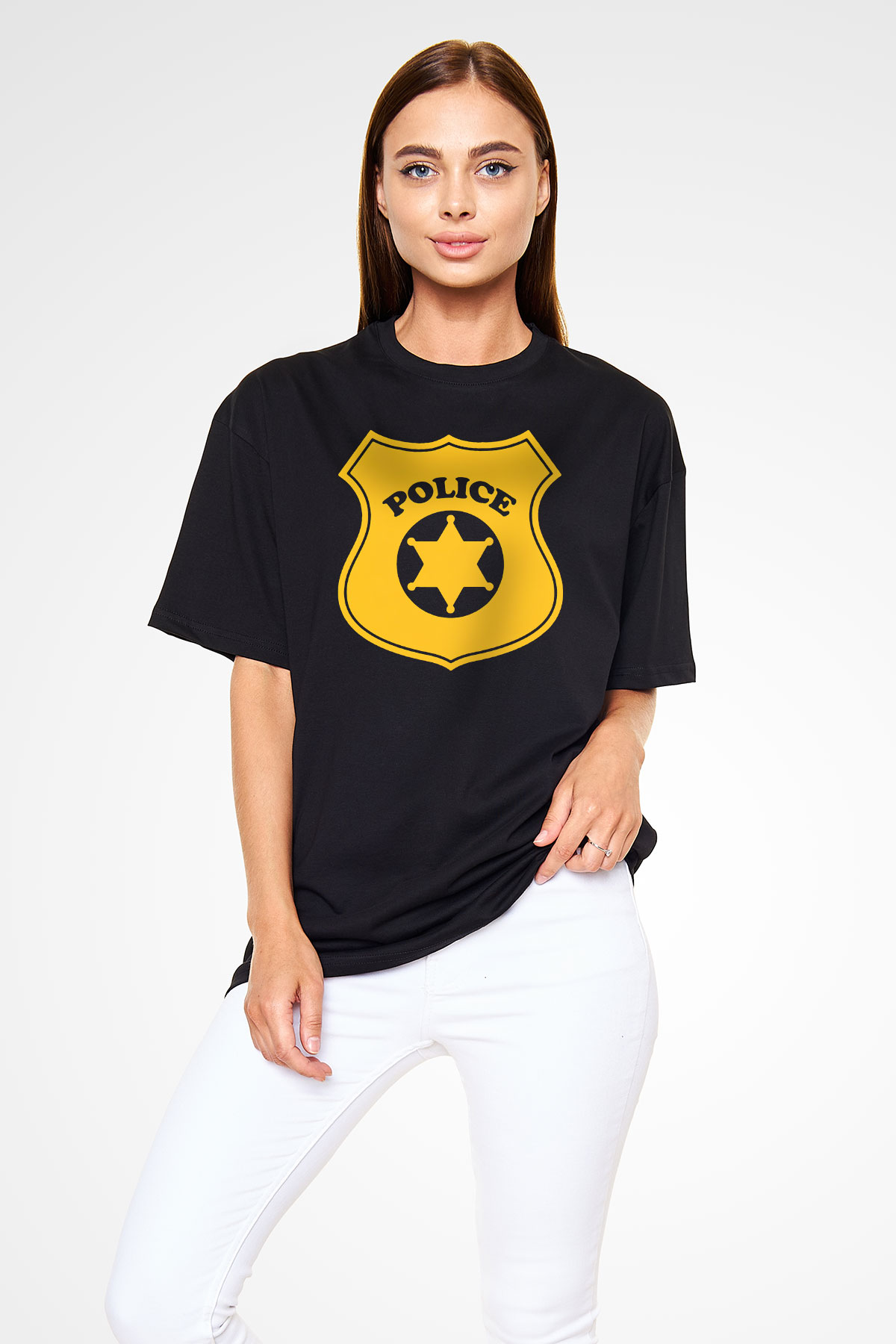 Polis Siyah Unisex Oversize Tişört T-Shirt