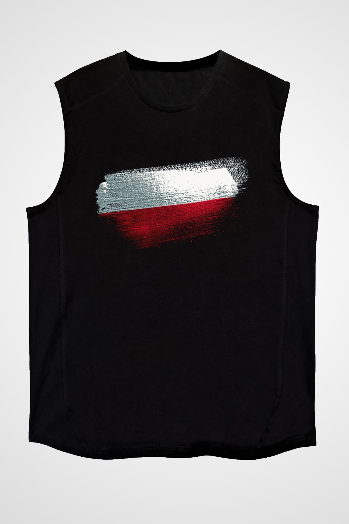 Polonya - Poland Bayrağı Baskılı Unisex Siyah Kolsuz Tişört