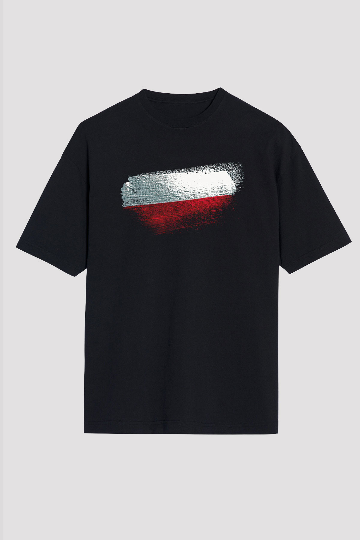 Polonya - Poland Bayrağı Baskılı Unisex Siyah Oversize Tişört