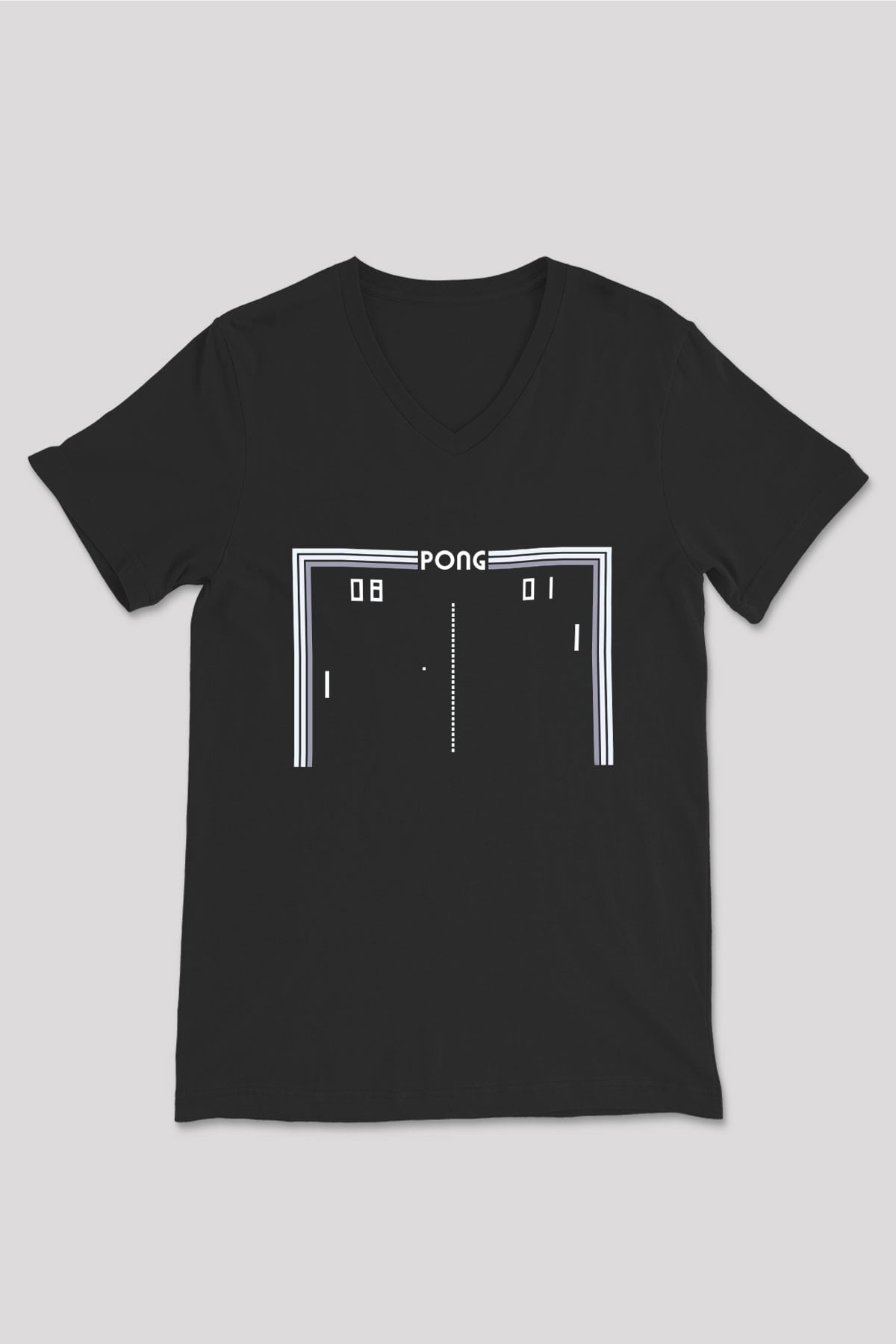 Pong Siyah Unisex  V Yaka Tişört