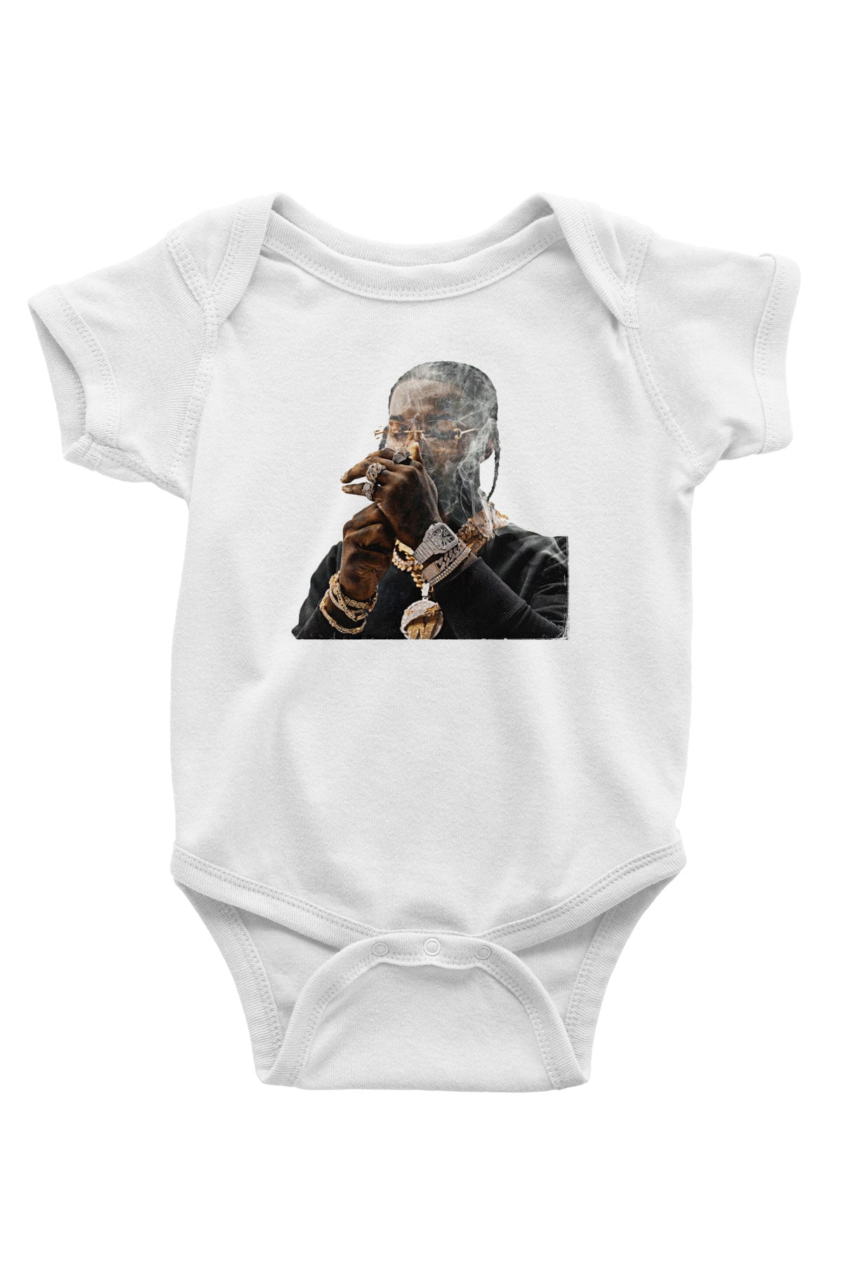 Pop Smoke Baskılı Beyaz Unisex Bebek Body - Zıbın