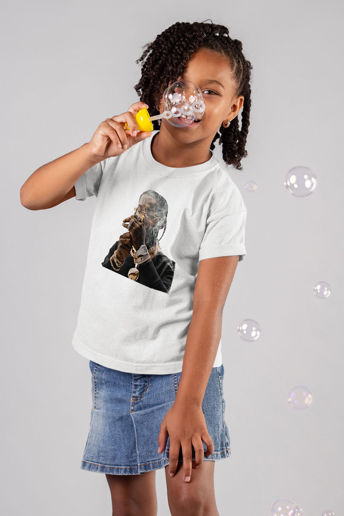 Pop Smoke Baskılı Beyaz Unisex Beyaz Çocuk Tişört - Tshirt