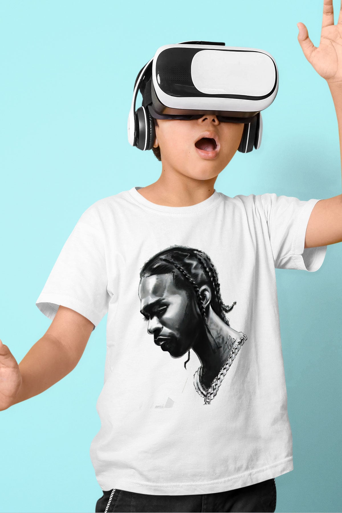 Pop Smoke Baskılı Beyaz Unisex Beyaz Çocuk Tişört - Tshirt