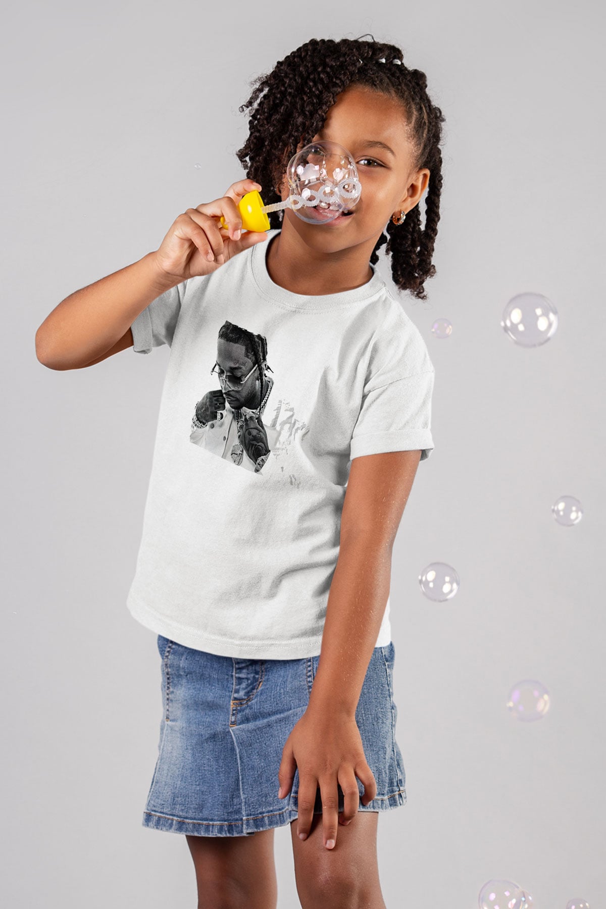 Pop Smoke Baskılı Beyaz Unisex Beyaz Çocuk Tişört - Tshirt