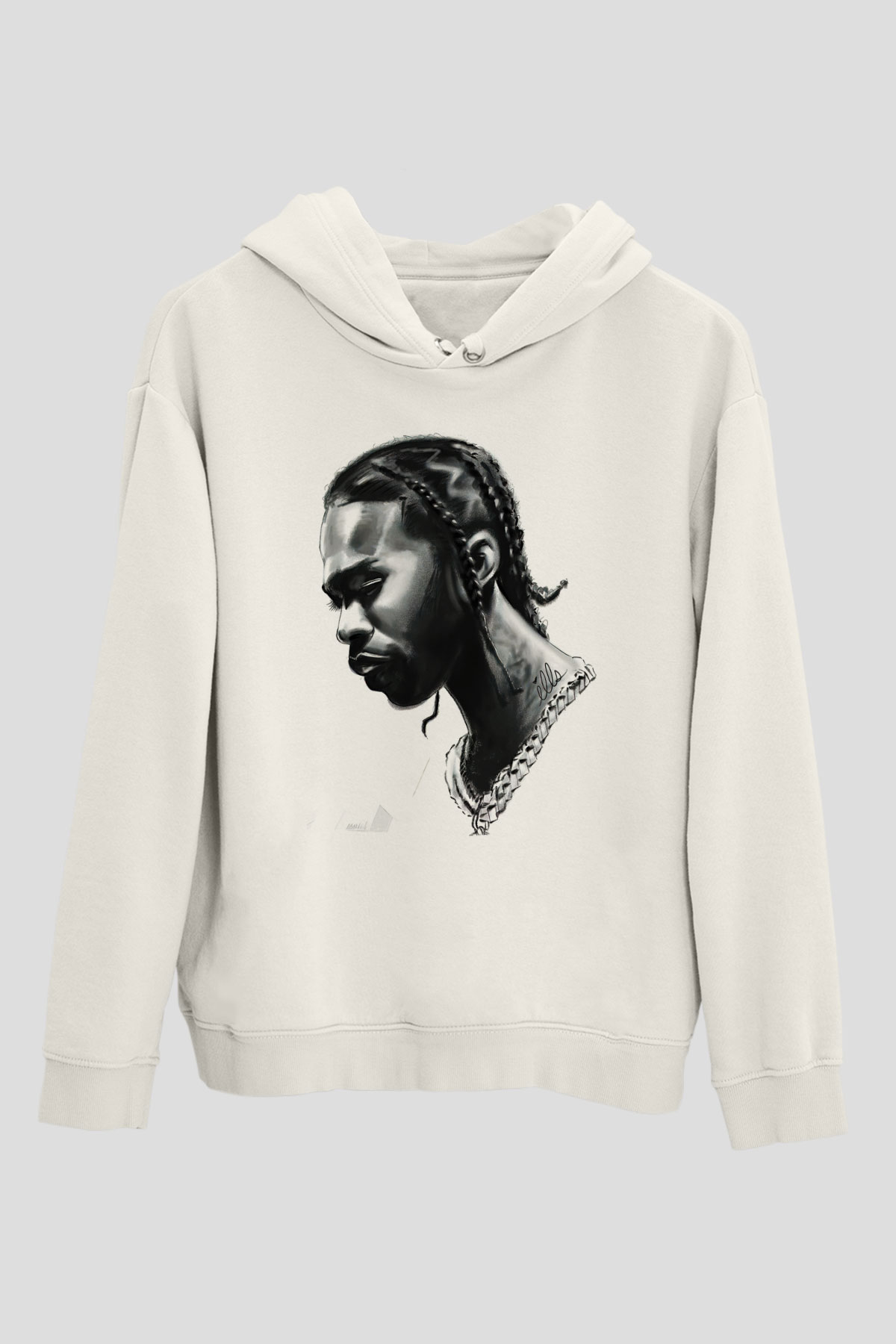 Pop Smoke Baskılı Beyaz Unisex Kapüşonlu Sweatshirt