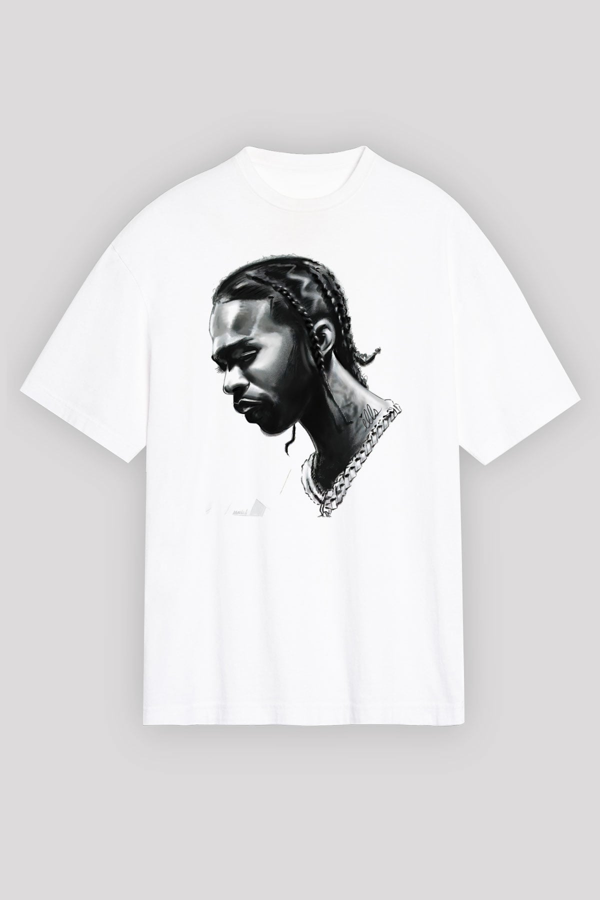 Pop Smoke Baskılı Beyaz Unisex Oversize Tişört - Tshirt