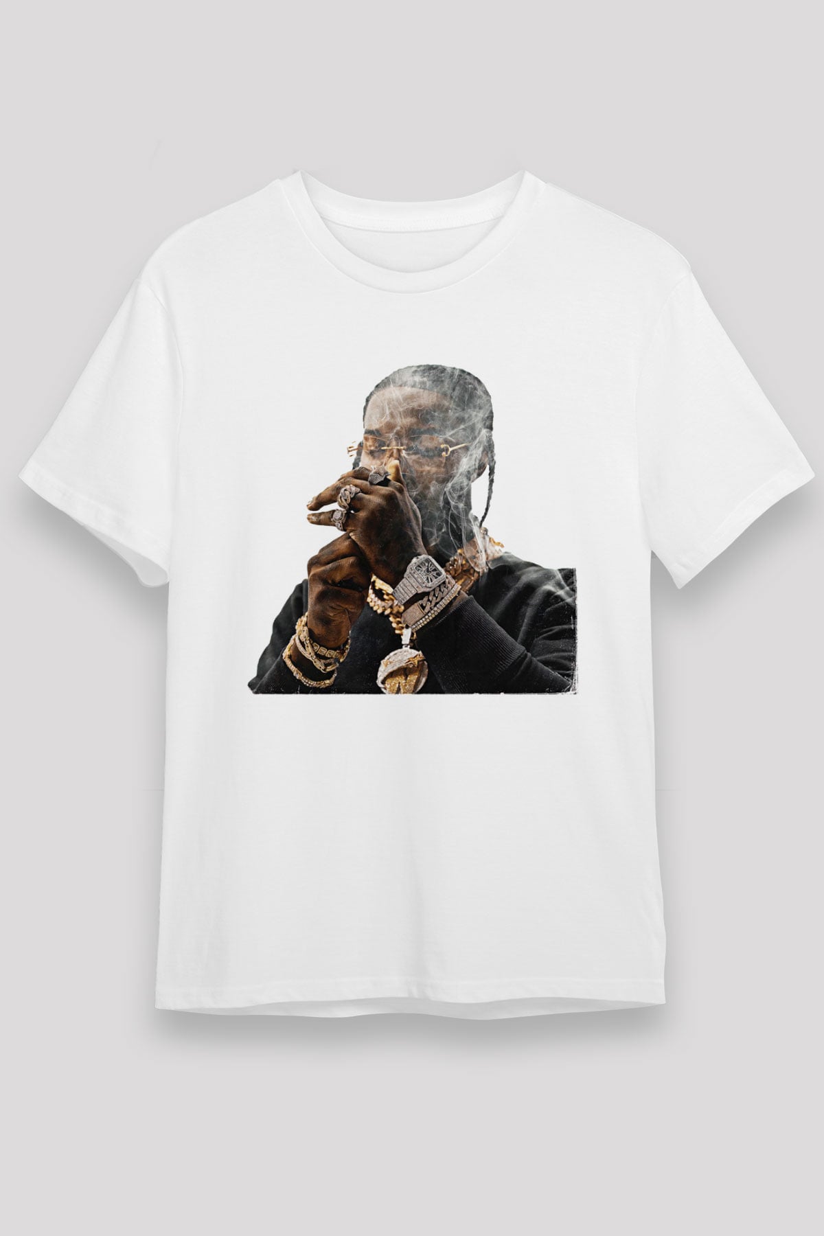 Pop Smoke Baskılı Unisex Beyaz Tişört - Tshirt