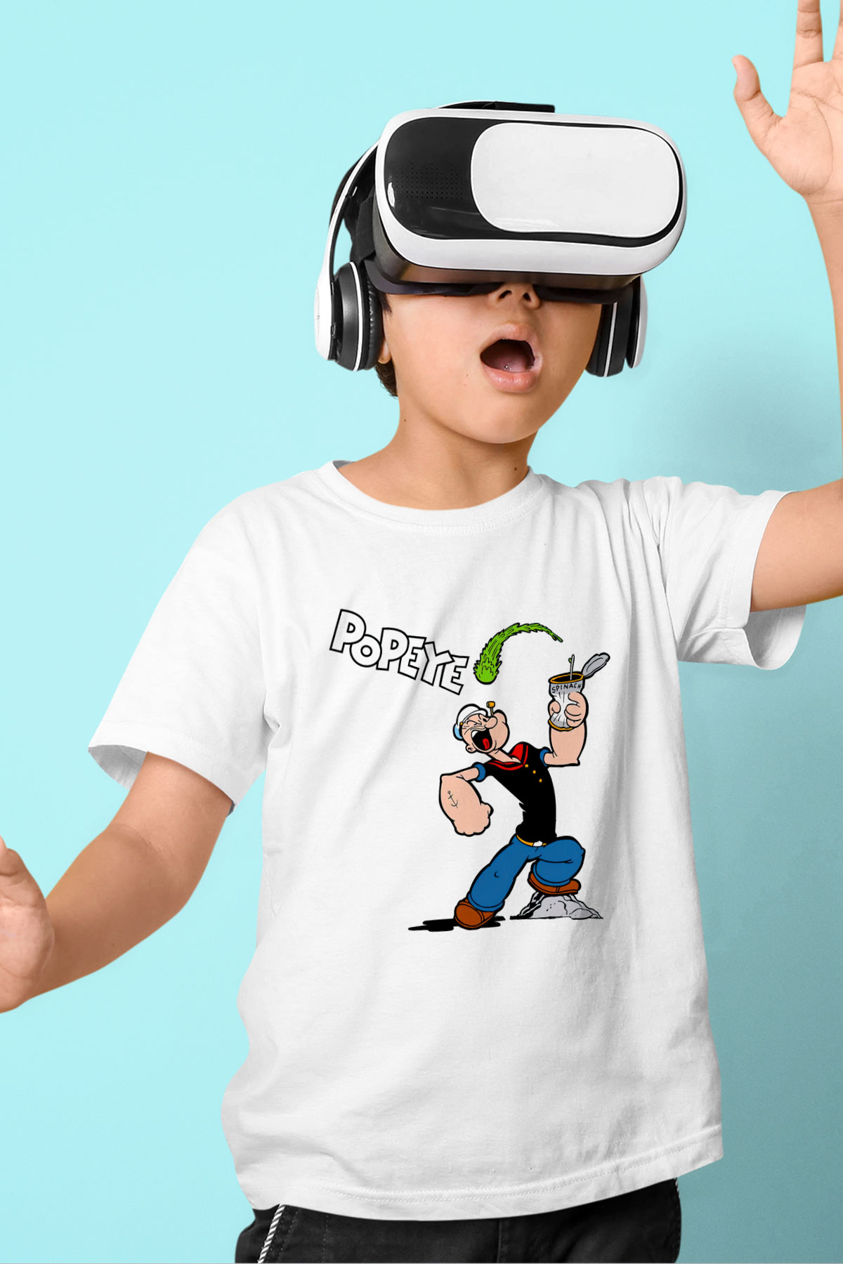 Popeye Baskılı Beyaz Unisex Çocuk Tişört