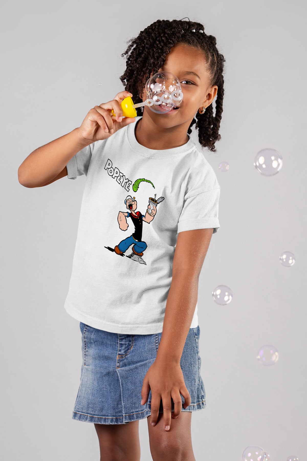 Popeye Baskılı Beyaz Unisex Çocuk Tişört