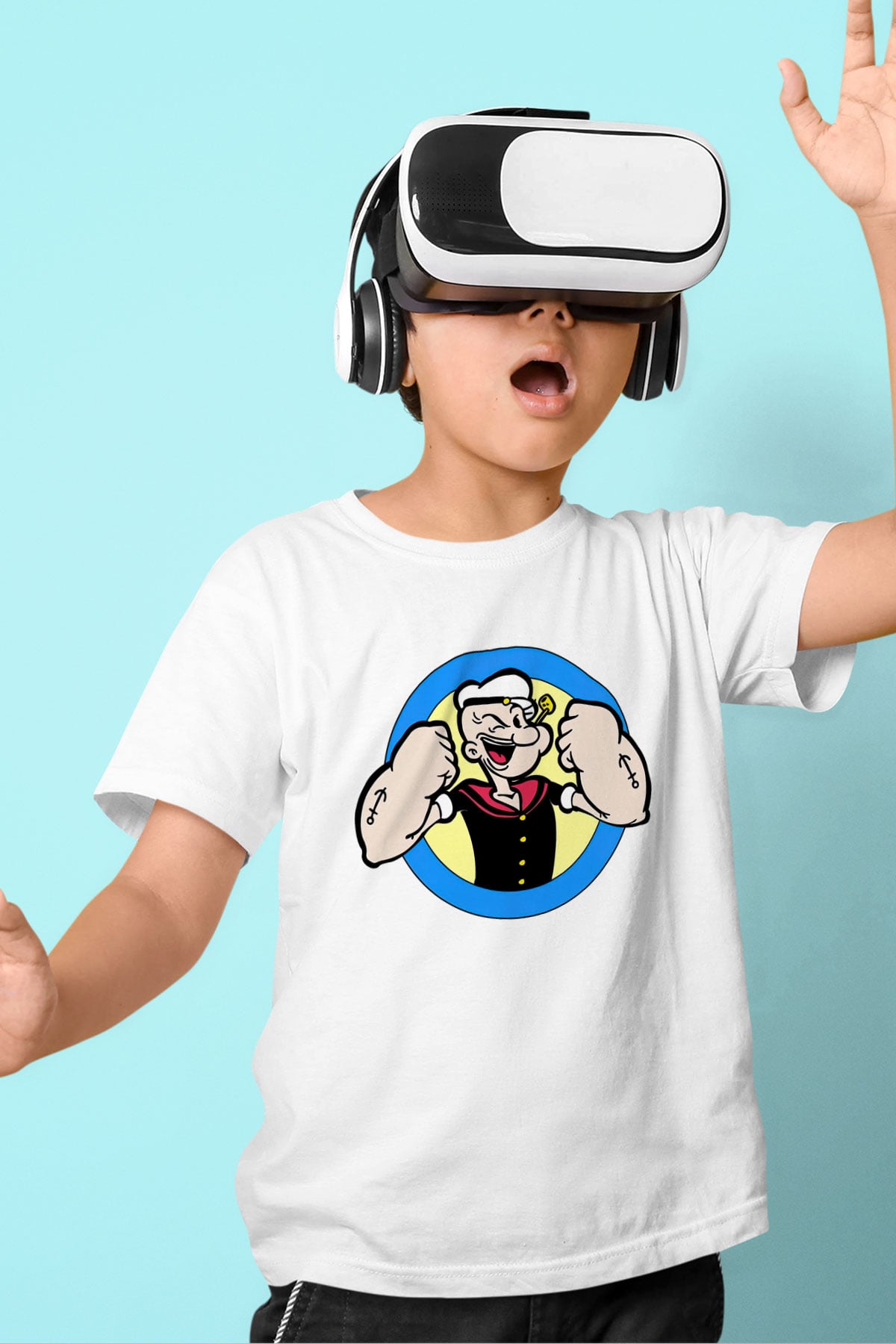 Popeye Baskılı Beyaz Unisex Çocuk Tişört