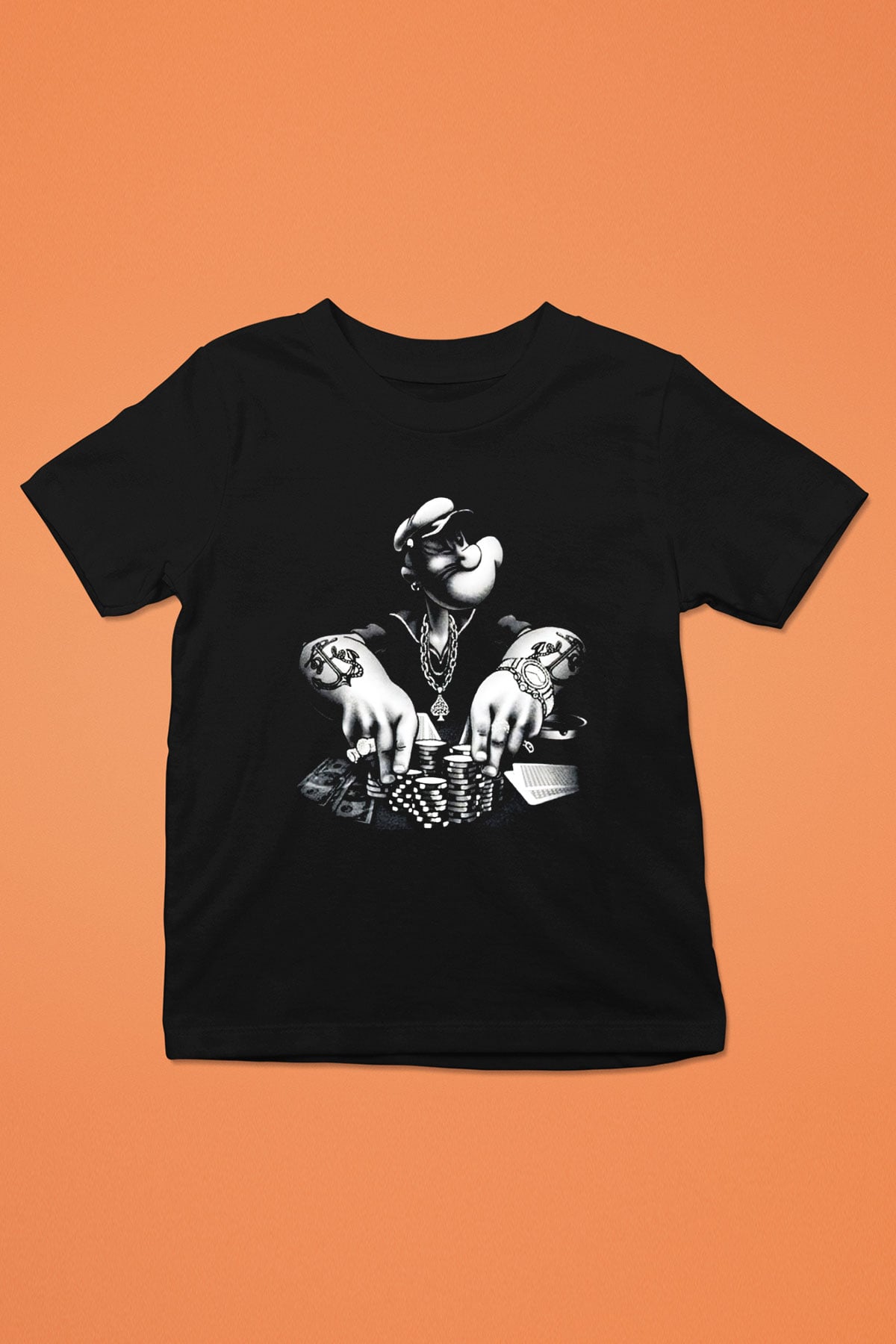 Popeye Baskılı Siyah Unisex Çocuk Tişört