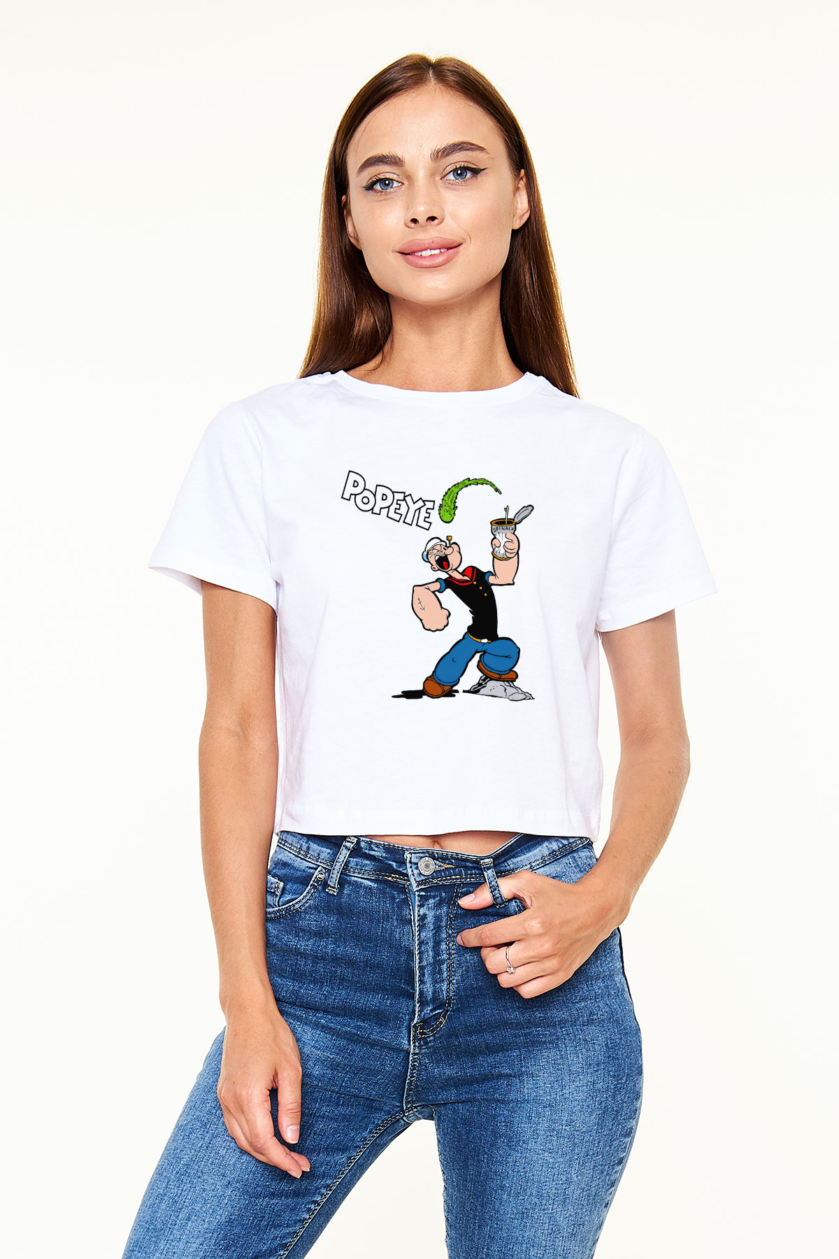 Popeye Beyaz Croptop Tişört