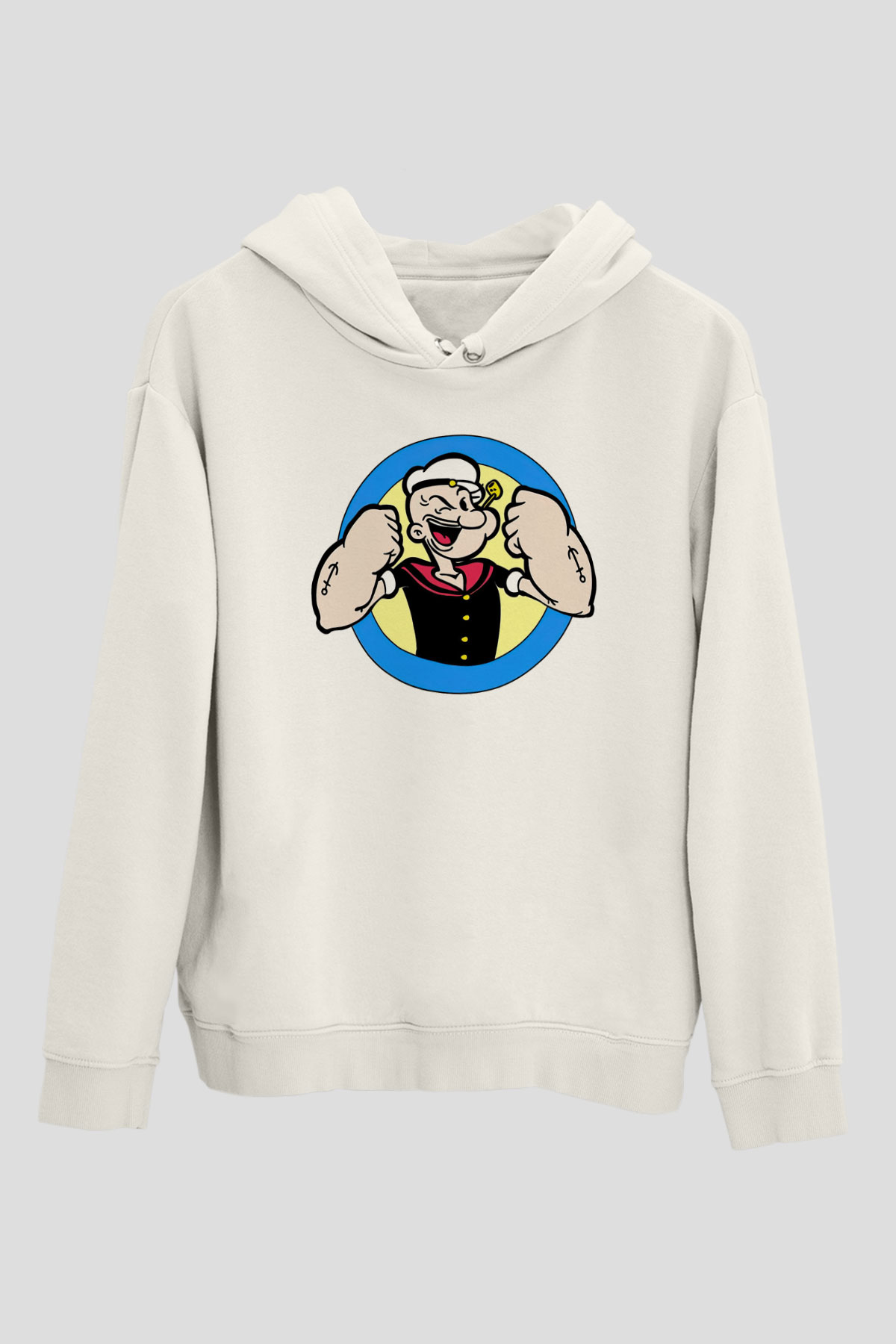 Popeye Beyaz Unisex Kapşonlu Sweatshirt