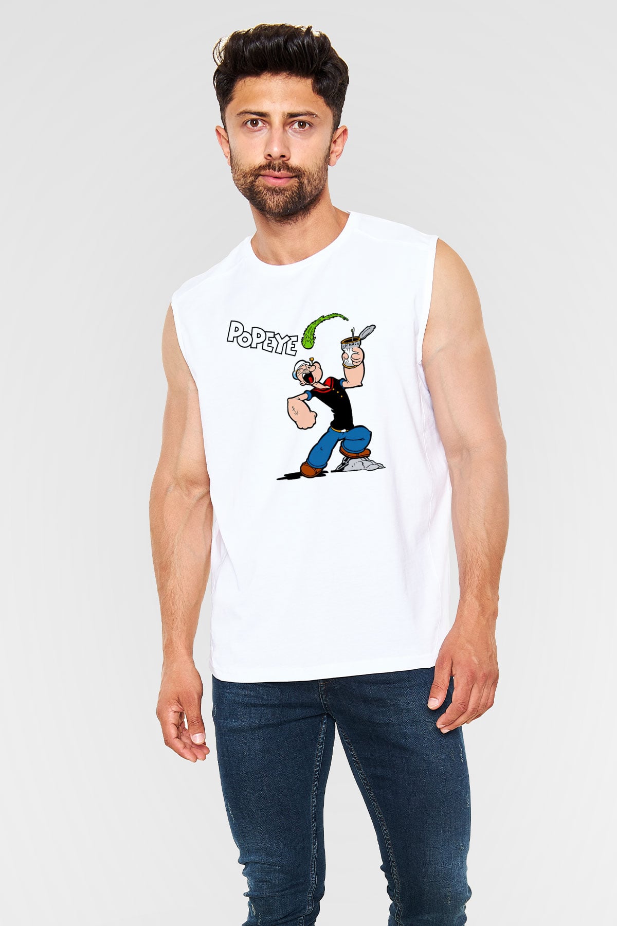 Popeye Beyaz Unisex Kolsuz Tişört