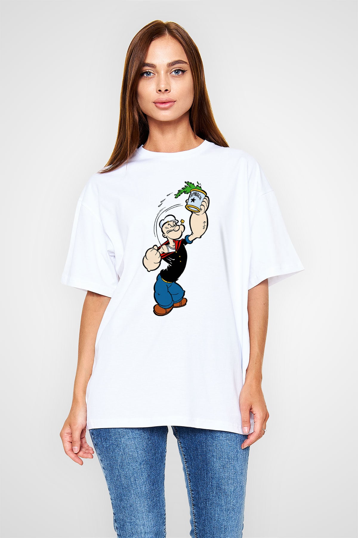 Popeye Beyaz Unisex Oversize Tişört