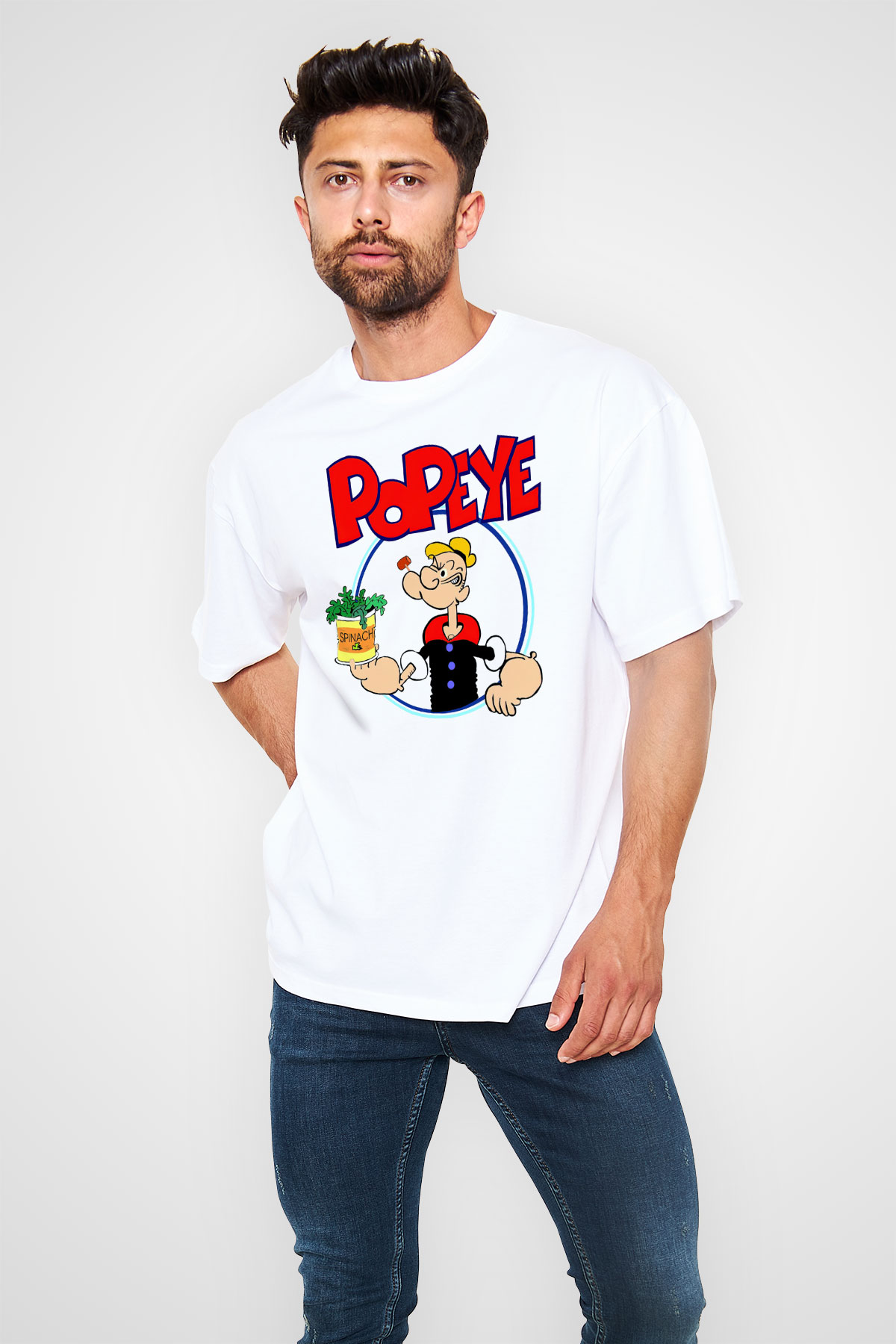 Popeye Beyaz Unisex Oversize Tişört T-Shirt