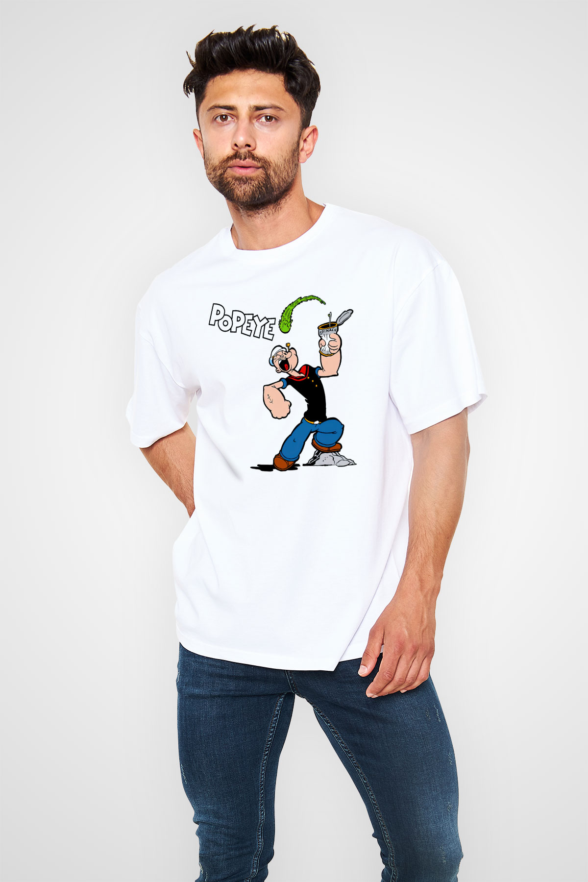 Popeye Beyaz Unisex Oversize Tişört T-Shirt