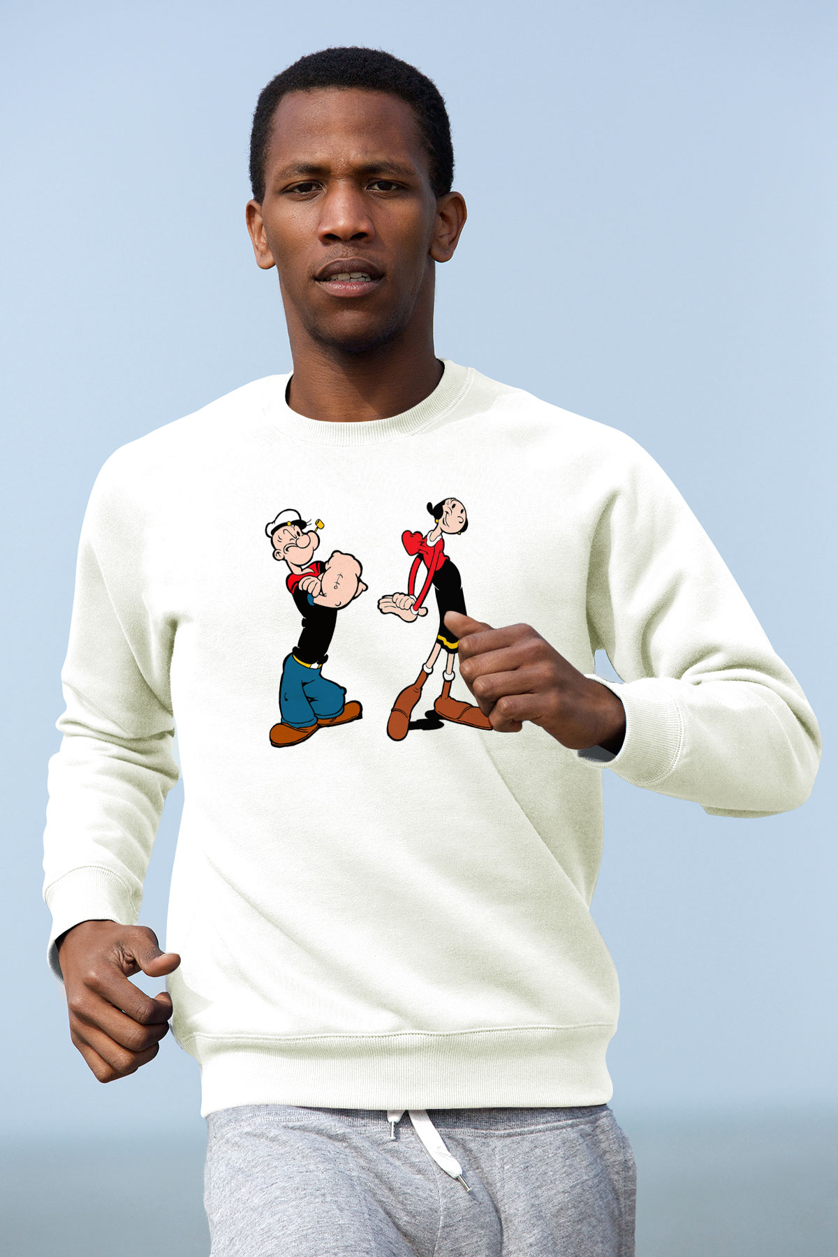 Popeye Beyaz Unisex Sweatshirt