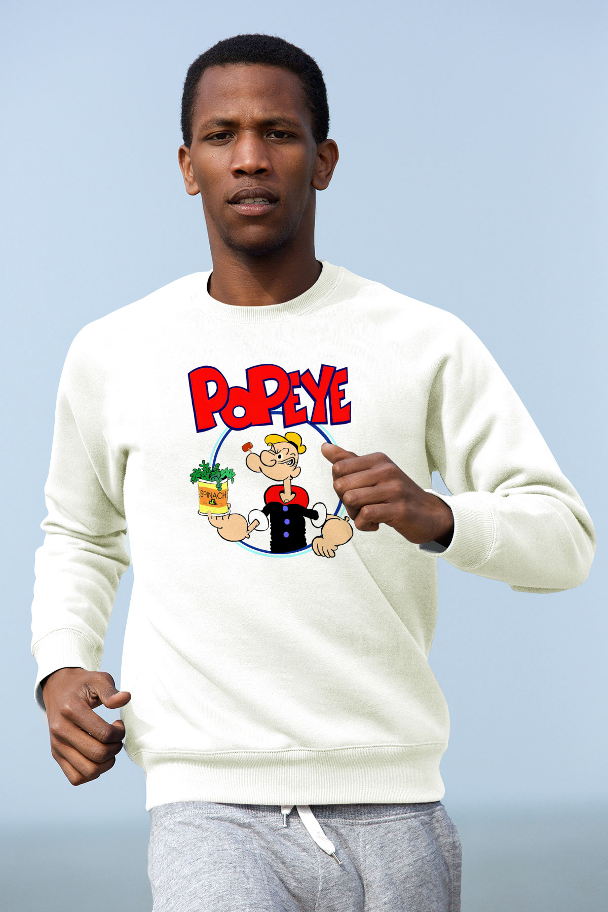 Popeye Beyaz Unisex Sweatshirt
