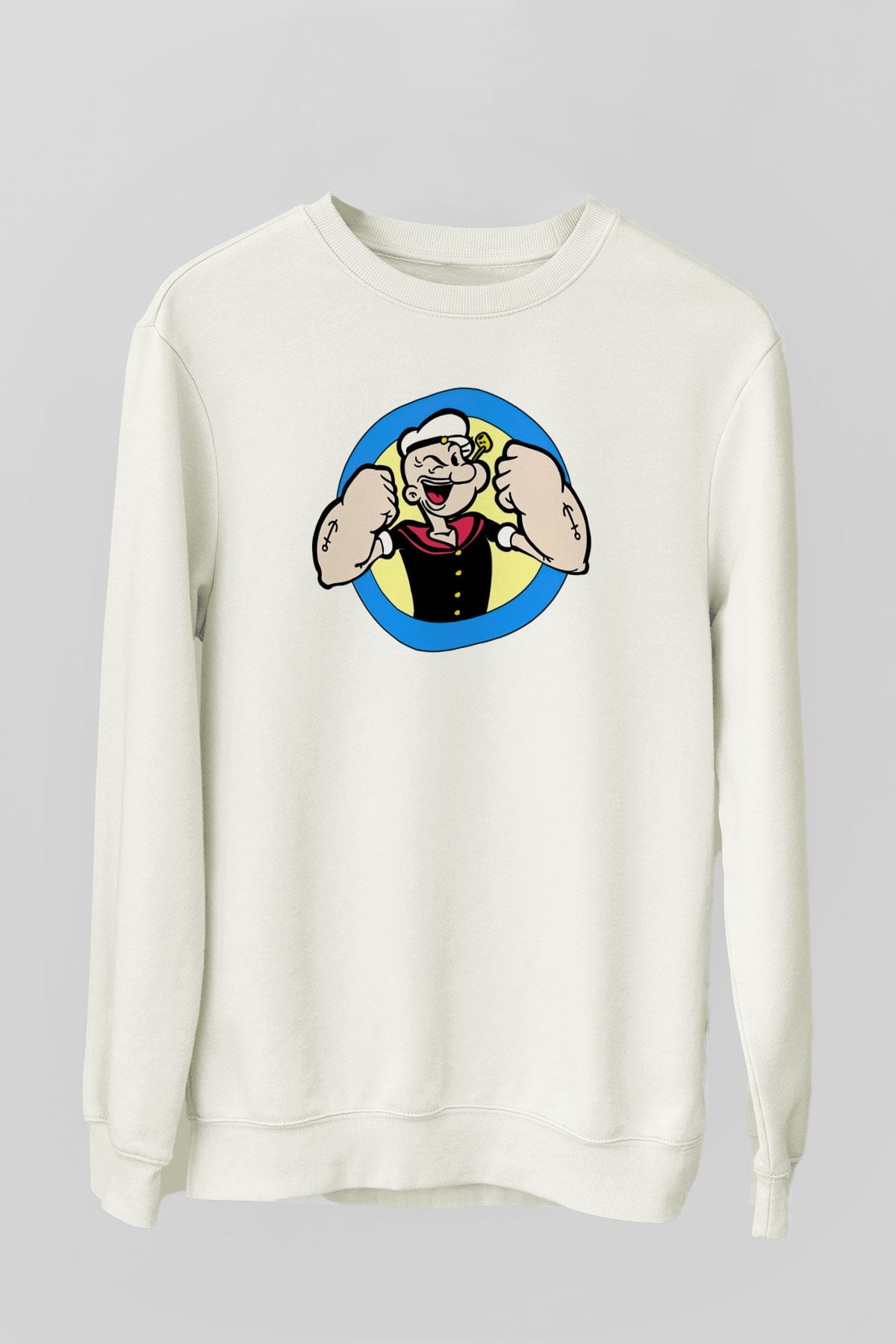 Popeye Beyaz Unisex Sweatshirt