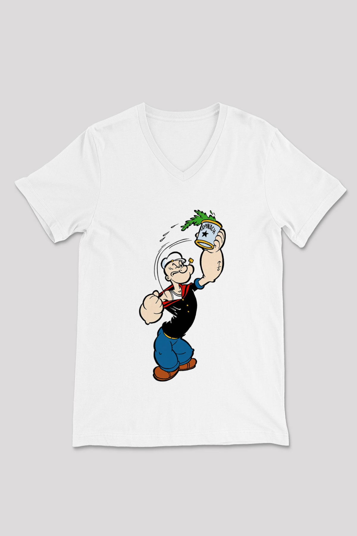 Popeye Beyaz Unisex V Yaka Tişört