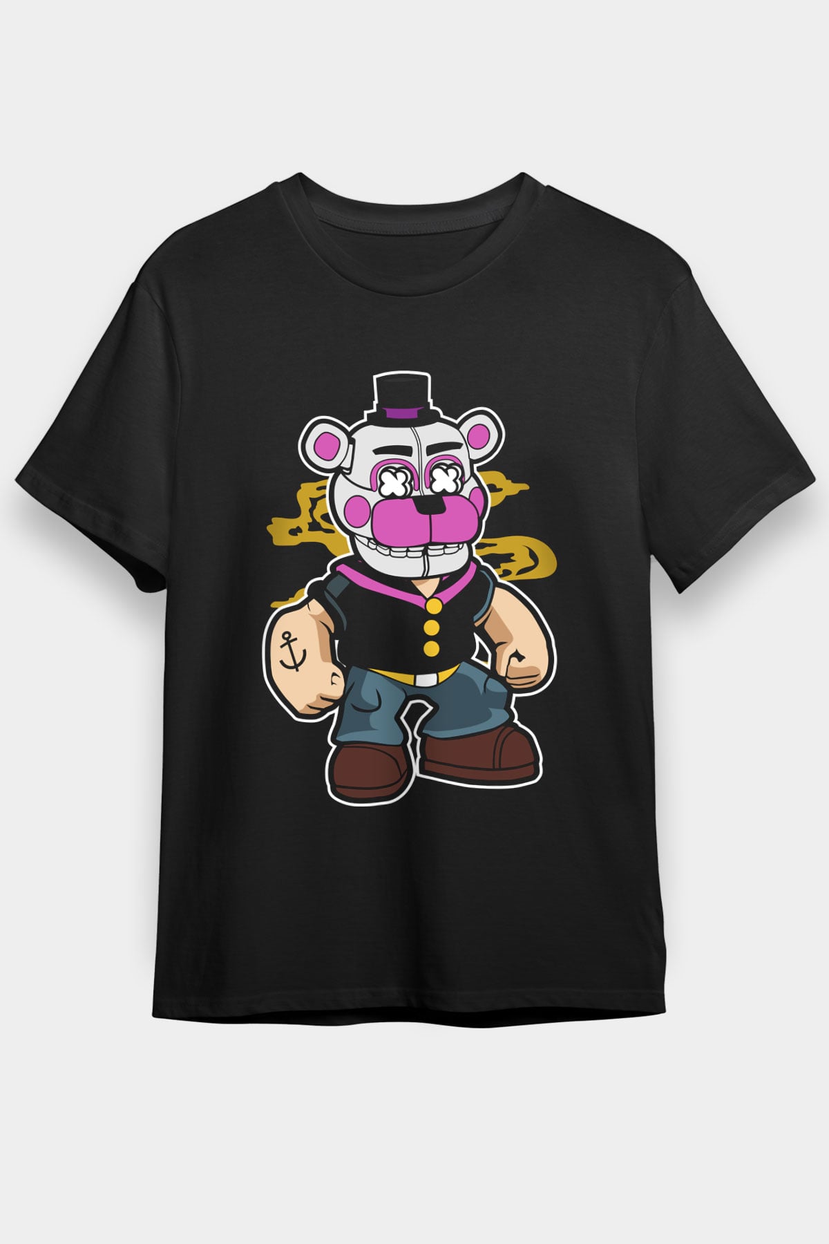 Popeye Freddy Baskılı Unisex Siyah Tshirt