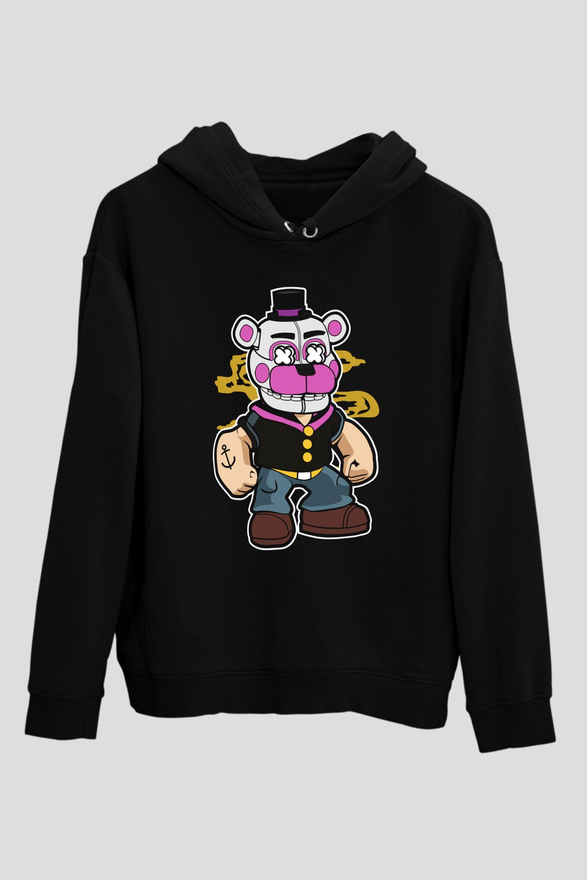 Popeye Freddy Baskılı Unisex Siyah Tshirt