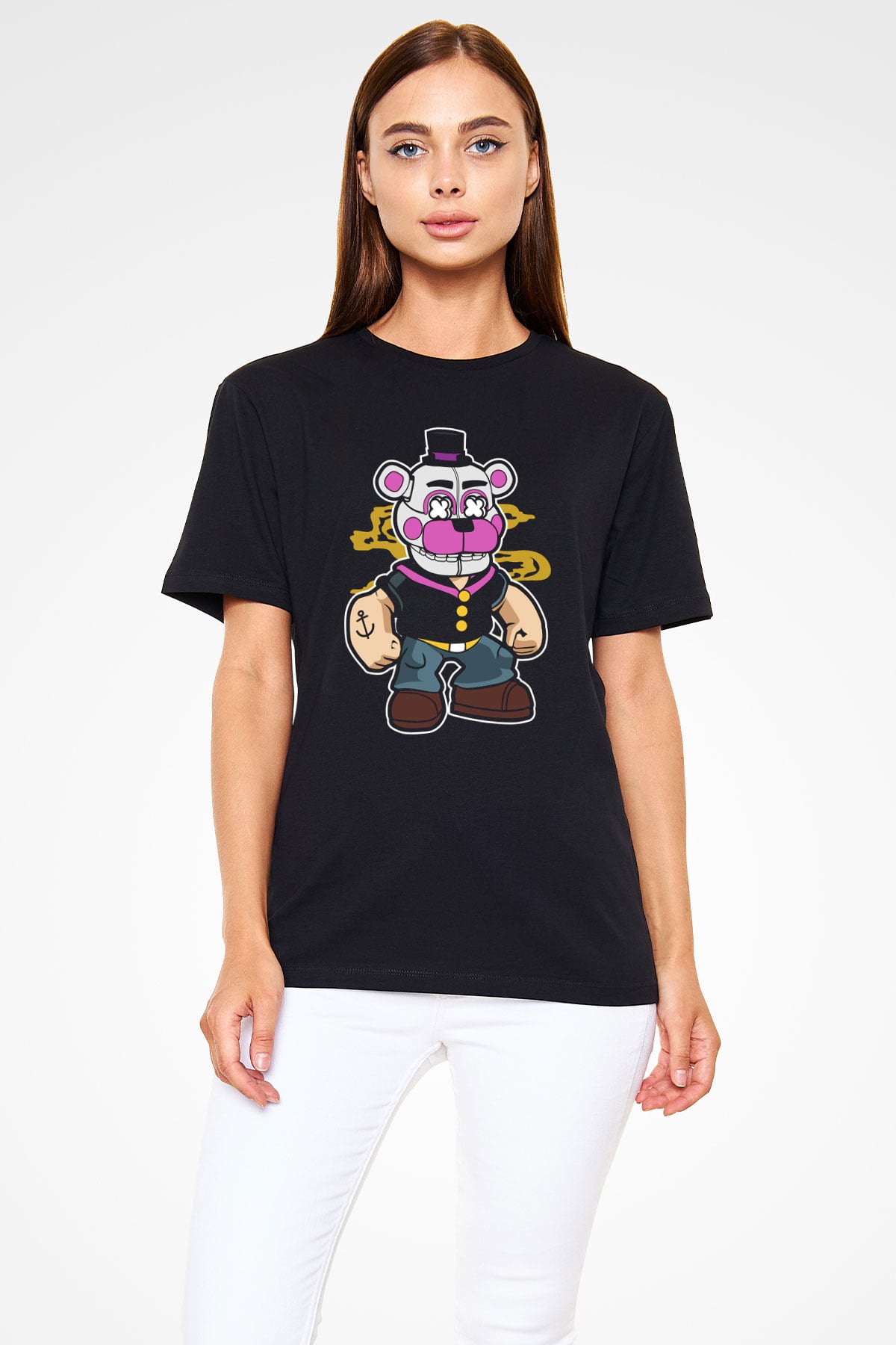 Popeye Freddy Baskılı Unisex Siyah Tshirt