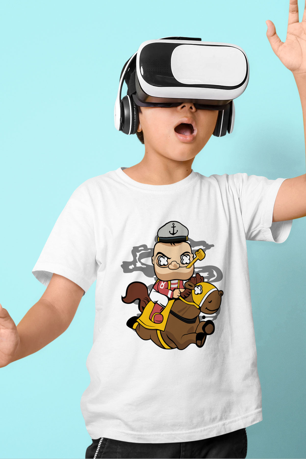 Popeye Jockey Baskılı Beyaz Unisex Çocuk Tişört