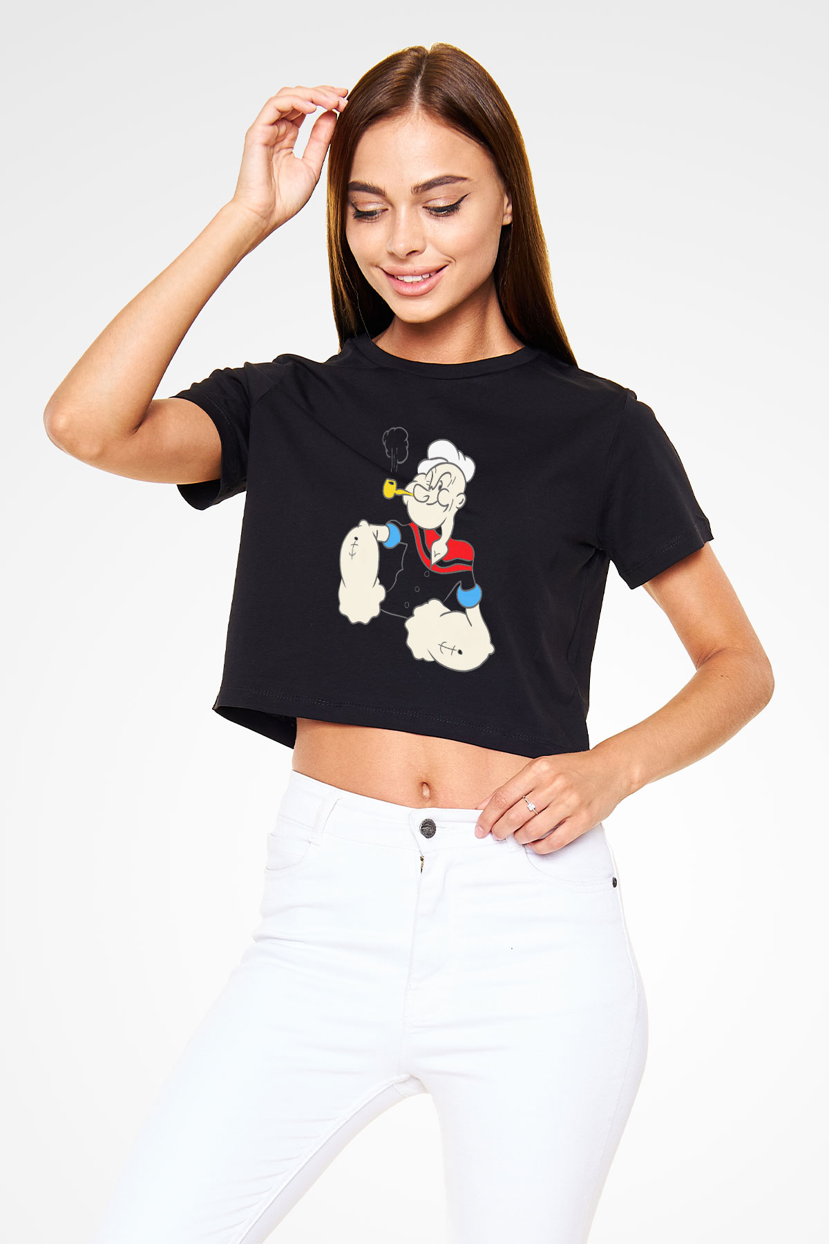 Popeye Siyah Crop Top Tişört