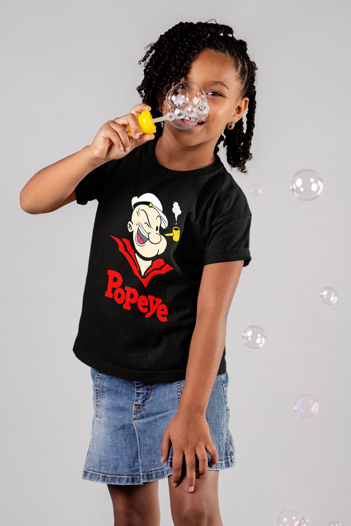 Popeye Siyah Unisex  Çocuk Tişört