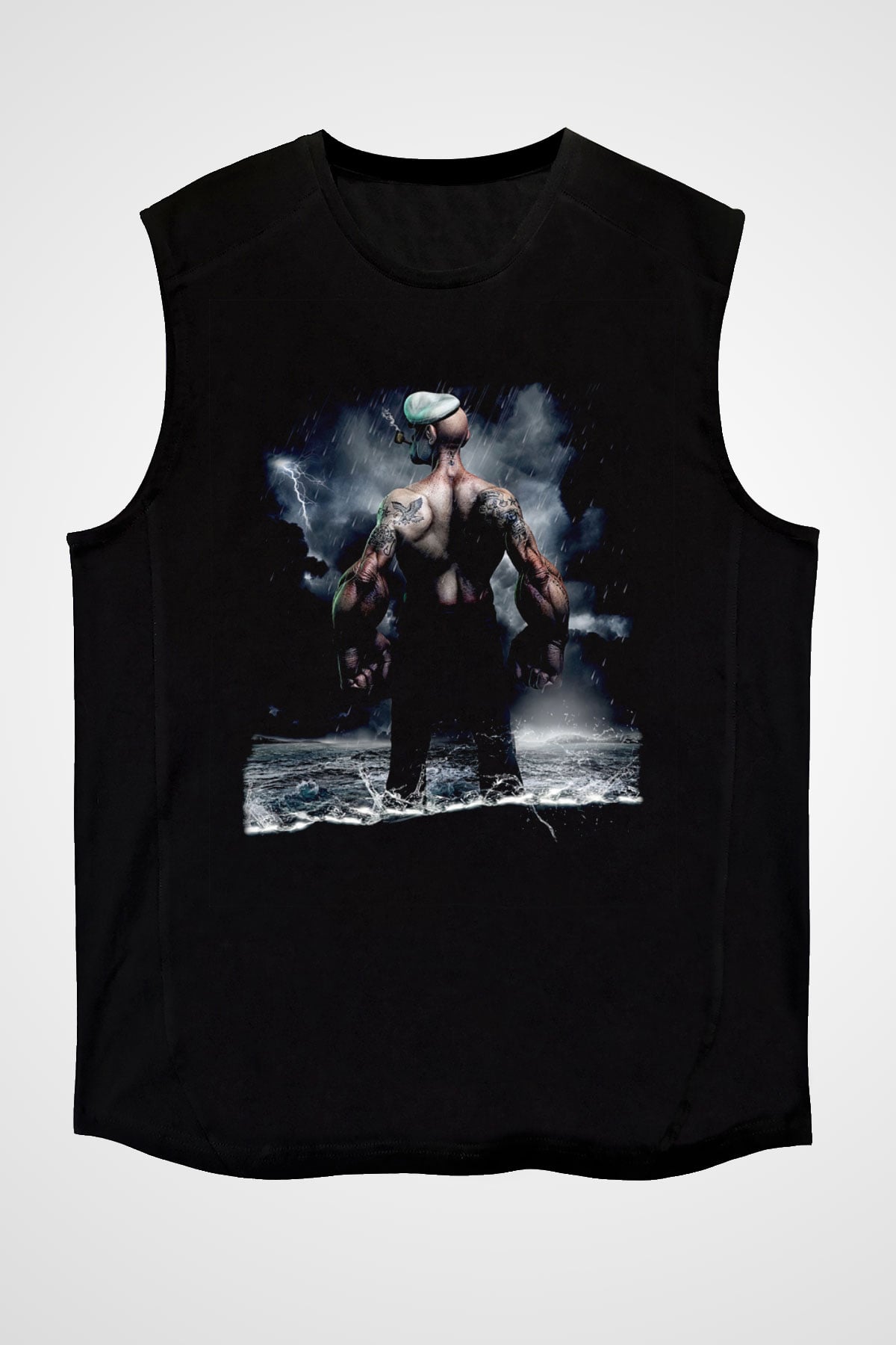 Popeye Siyah Unisex Kolsuz Tişört