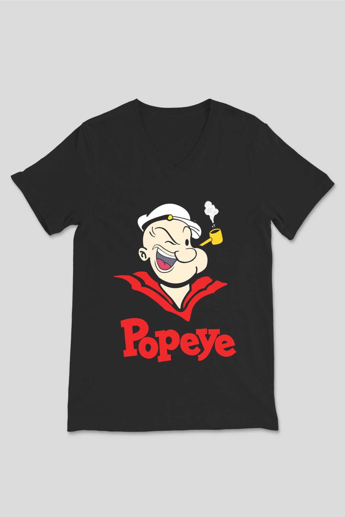 Popeye Siyah Unisex  V Yaka Tişört