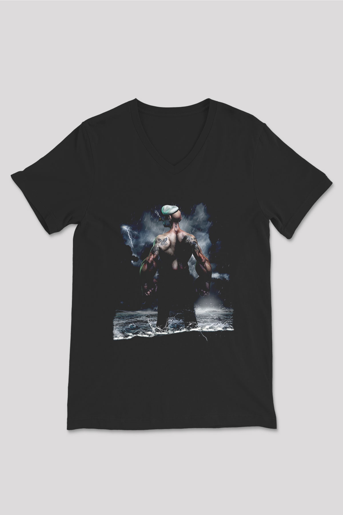 Popeye Siyah Unisex V Yaka Tişört